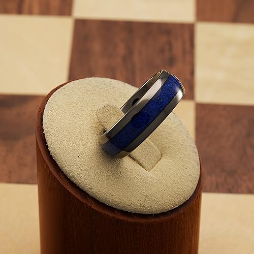 Miniatura 2 de 100S JEWELRY Anillos de tungsteno de bronce para hombre, incrustaciones de lapislázuli azul, forma de cúpula, banda de compromiso de boda, tallas
