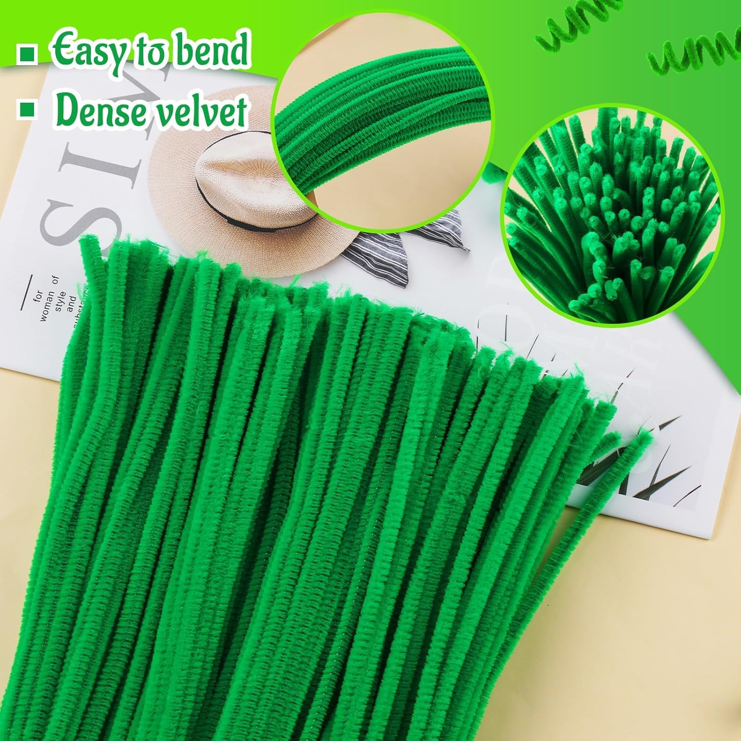 12 Inch Pipe Cleaners for Crafts – Pack of 100 Chenille Stems (2 Mixed Colors) – Flexible Fuzzy Craft Sticks for DIY Art, School Projects, Flower Making & Decorations (Light & Dark Green) 2