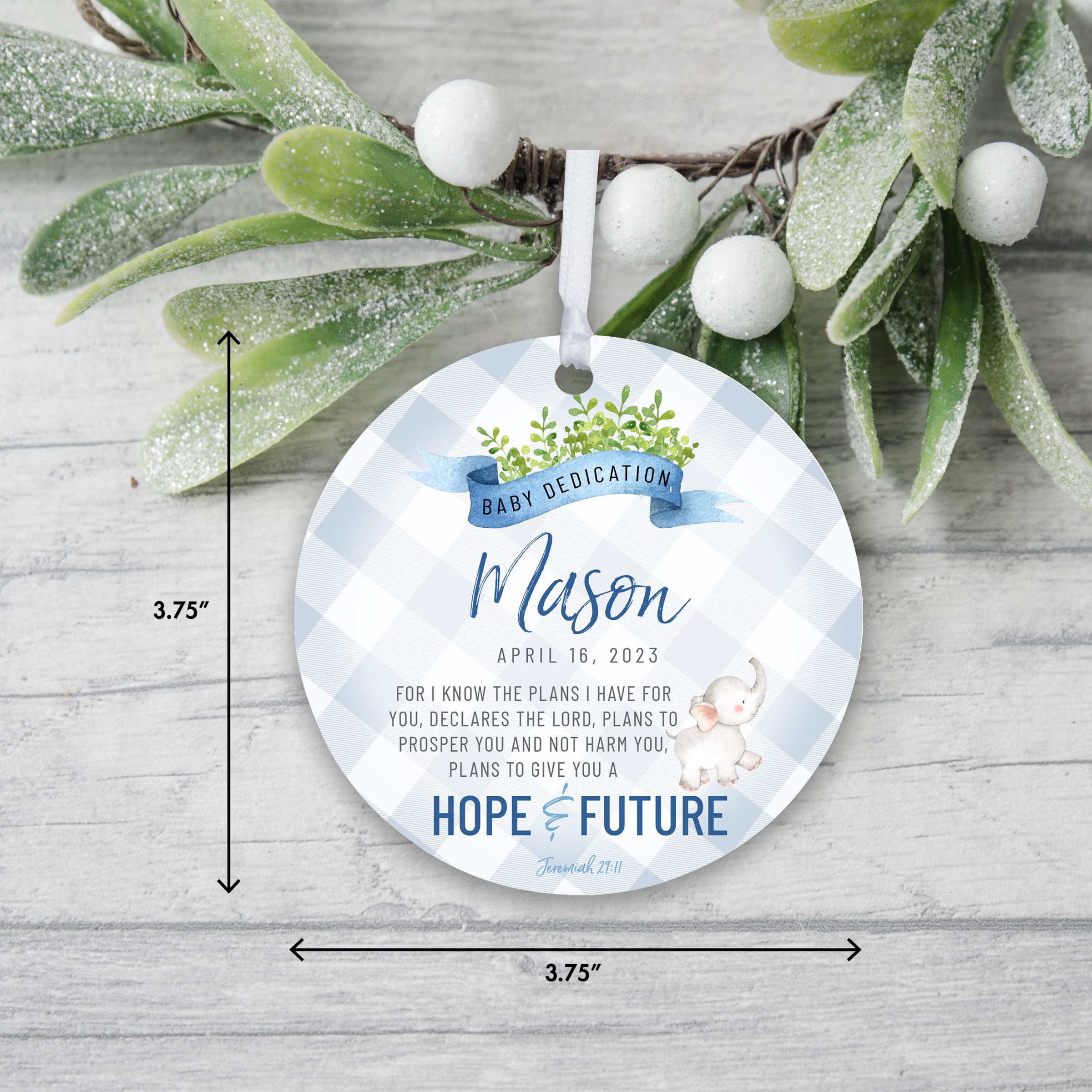 LifeSong Milestones Personalized Baby Dedication Round Hanging Ornament Ideas to Celebrate Life's Precious Moments for Newborn Baby Boy and Girl 3.75 inches
