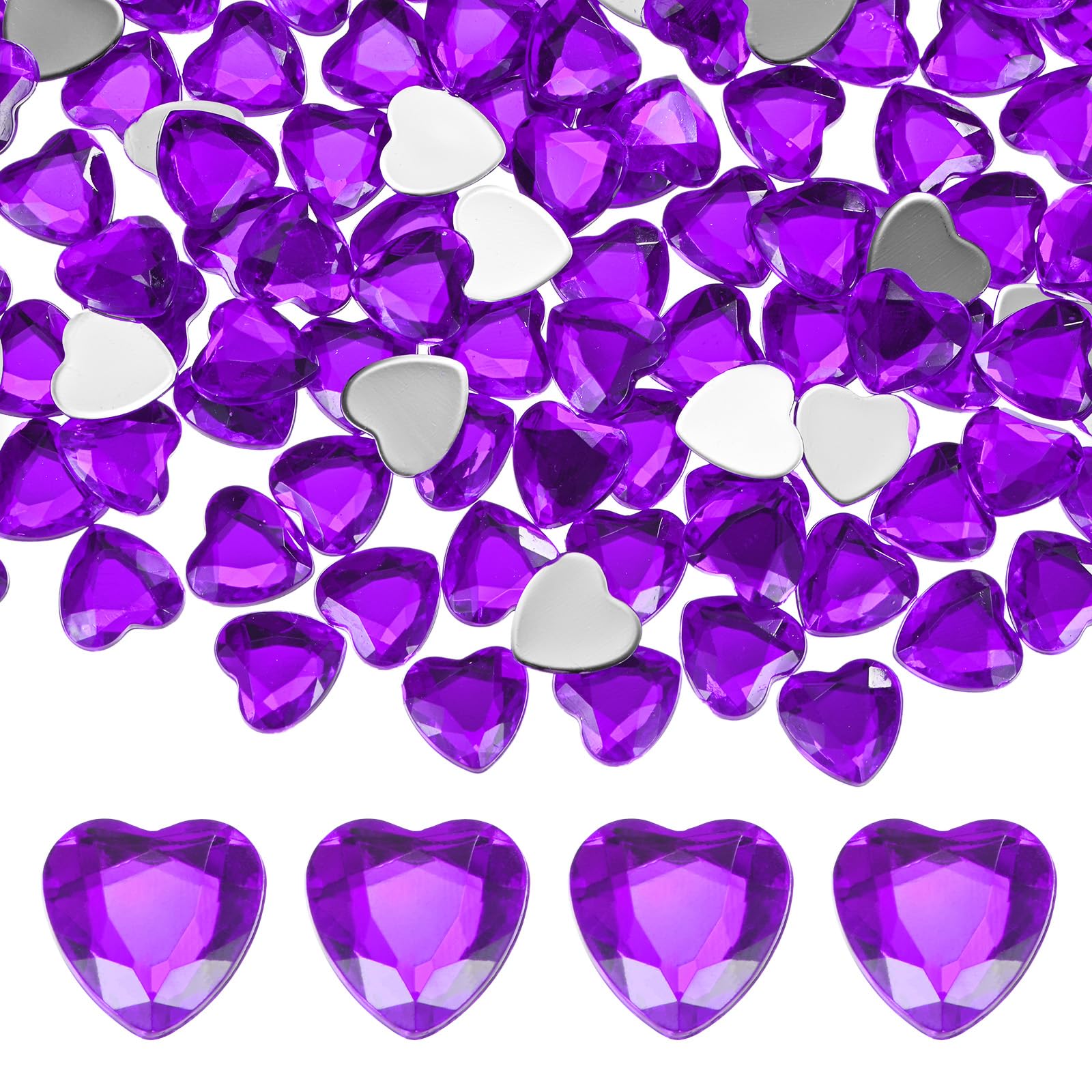 Diamantes de imitación de corazón acrílico morado de 12mm para joyas y gemas