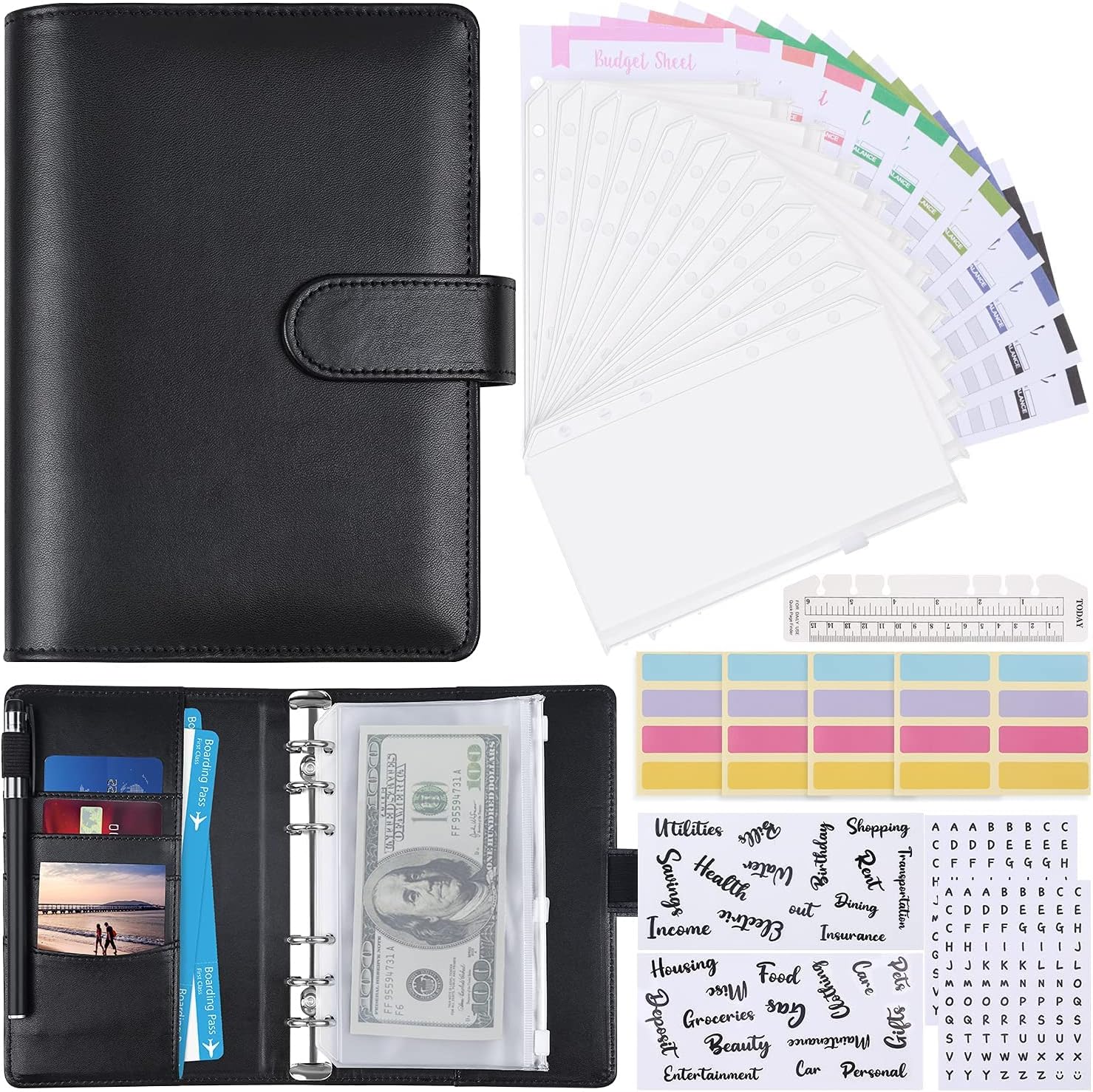 Cash Envelopes for Budgeting,Cludoo 34pcs A6 Budget Binder Wallet with Cash Envelopes, Expense Budget Sheets, Label Stickers&Rule, Money Saving Binder, for Money Saving Envelopes, Purple (Black) : Office Products