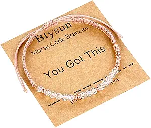 Btysun Morse Code Bracelets for Women Christmas Gift Stocking Stuffers for Teens Pink Braided Bracelets Inspirational Best Friend Birthday Gifts for Her High School Graduation Gifts for Her 2025 Mom Bracelet Jewelry