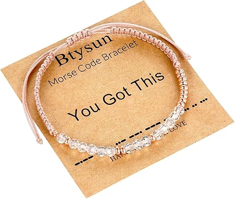Btysun Morse Code Bracelets for Women Christmas Gift Stocking Stuffers for Teens Pink Braided Bracelets Inspirational Best Friend Birthday Gifts for Her High School Graduation Gifts for Her 2025 Mom Bracelet Jewelry
