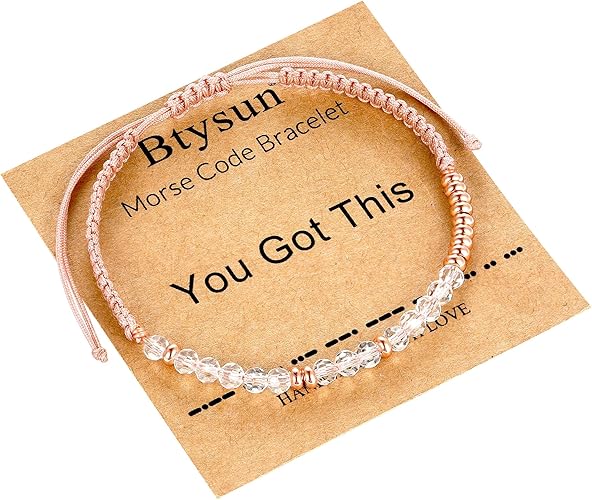 Btysun Morse Code Bracelets for Women Christmas Gift Stocking Stuffers for Teens Pink Braided Bracelets Inspirational Best Friend Birthday Gifts for Her High School Graduation Gifts for Her 2025 Mom Bracelet Jewelry