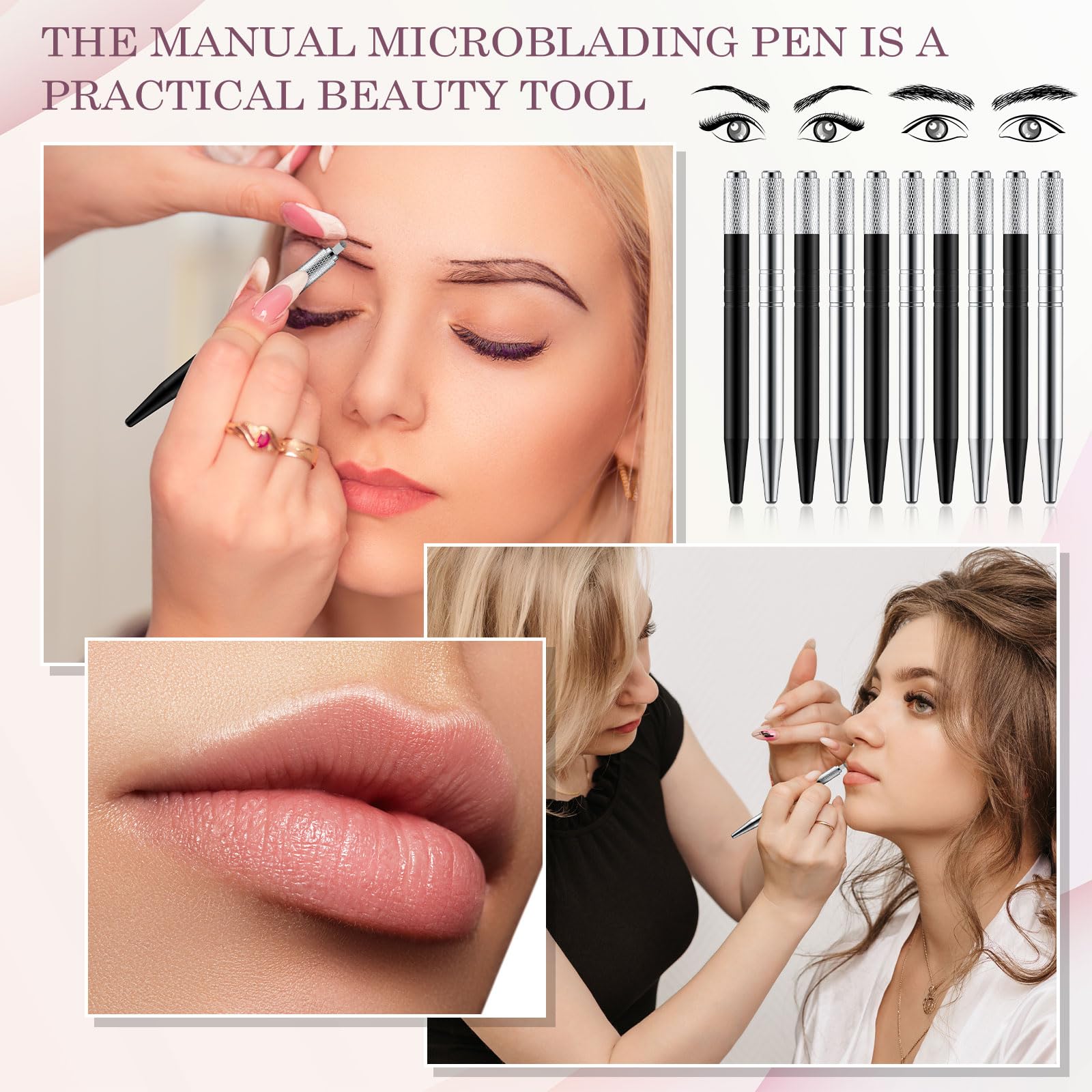 Gisafai Microblading-Stift, manuelle Augenbrauenstifte, Microblading-Stift, Microblading-Werkzeughalter, Aluminium, Microblading-Handwerkzeuge für Make-up-Zubehör, Salons, 50 Stück (Silber, Schwarz)