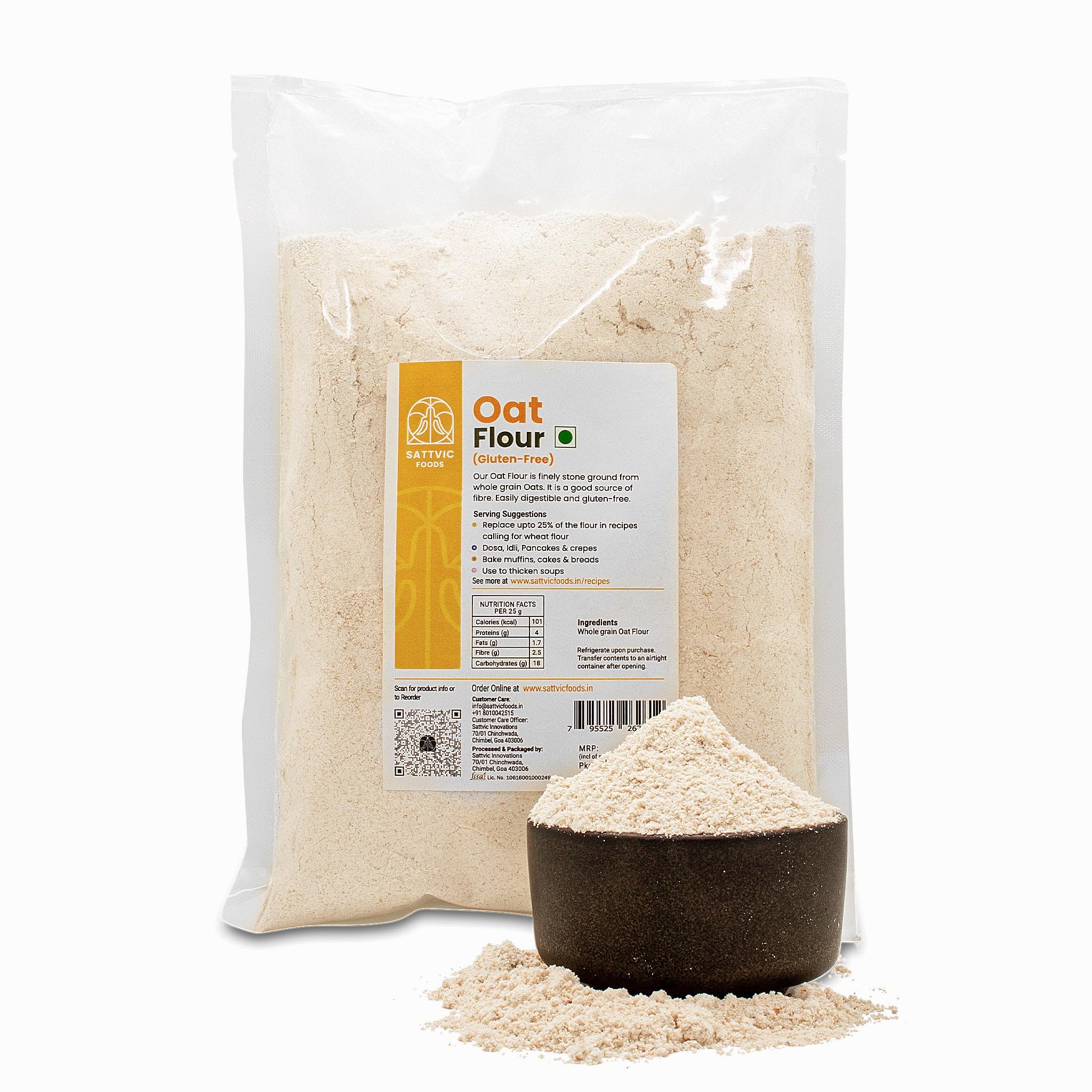 Sattvic Foods Oat Flour/Atta (4.5 kg) Stone Ground from Whole Grain Oats, Gluten-Free Low GI Superfood, High in Protein & Fibre | Use in Baking, Rotis, Chilla and Flour Blends (B01ACA9H7Y) Amazon Price History, Amazon Price Tracker