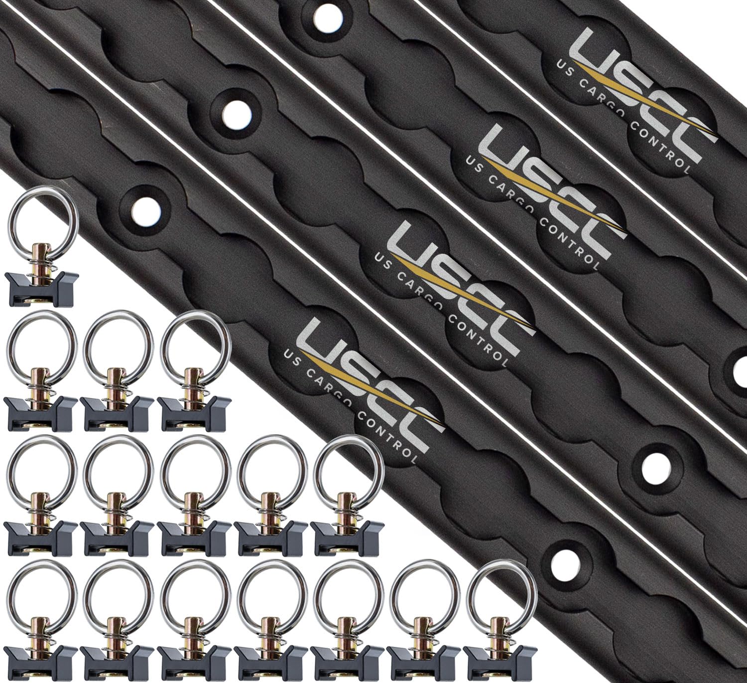 US Cargo Control L Track Tie Down System - (4) 4 FT Black Anodized Aluminum L Track Rails (16) Single Stud O-Ring Fittings, Trailer and Truck Bed Rail System Easily Secures Motorcycles, ATVs, Bikes