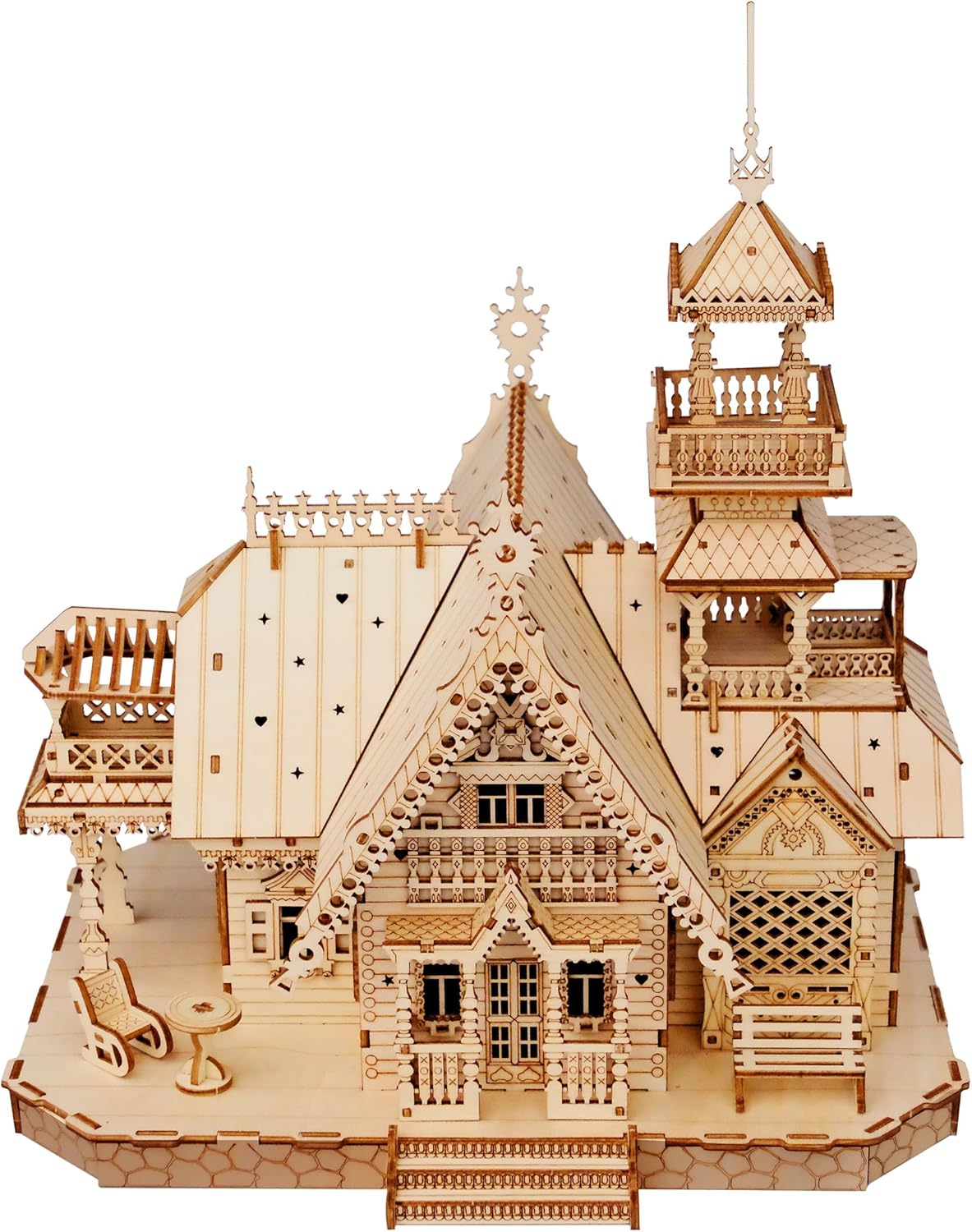 LED Wooden Vintage Villa Model - USB Powered Night Light, 3D Puzzles for Adults, Stress Relief DIY Building Kit, Home Desk Decor, Thanksgiving