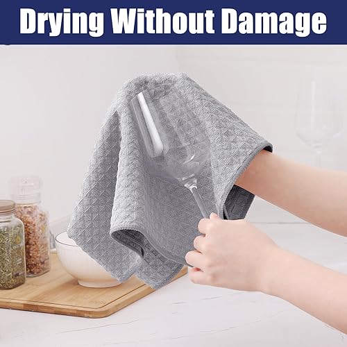 Miniatura 4 de Homaxy Toallas de cocina de microfibra con tejido de gofre, 16 x 28 pulgadas, ultra absorbentes y de color sólido, paquete de 4, gris