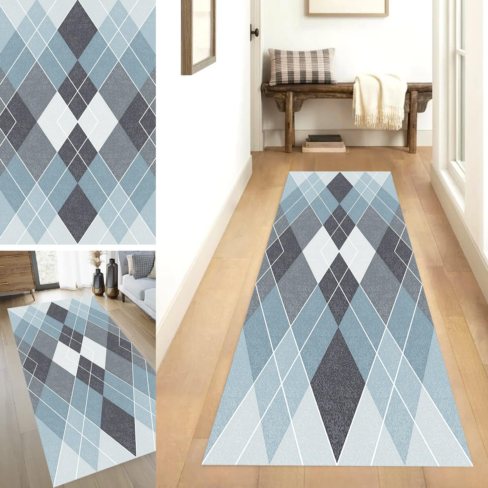 Alfombra larga para pasillo de 60 x 290 cm moderna y antideslizante lavable para la entrada de casa