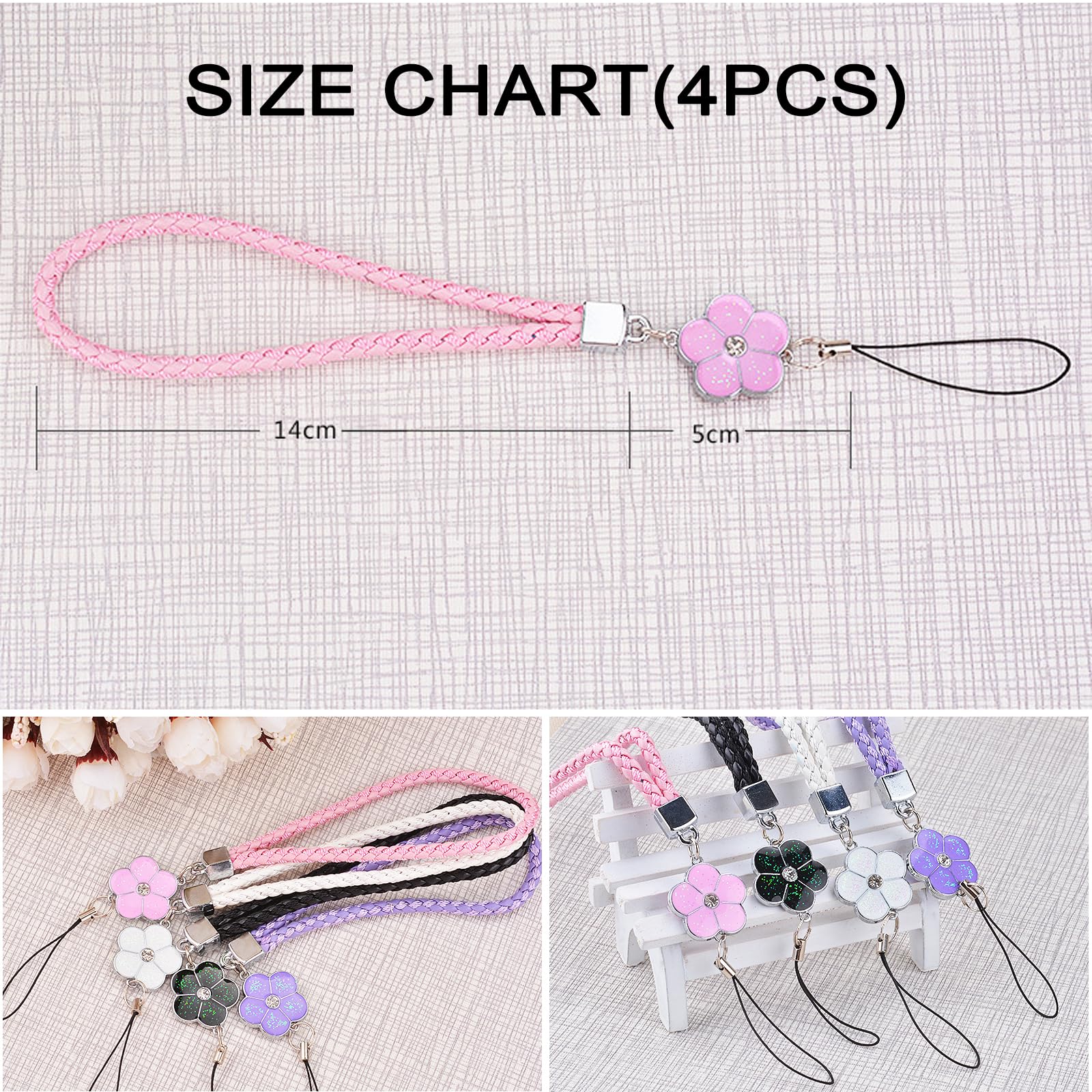 Longe de Téléphone Portable Anti-Perte Dragonne pour Femmes Filles 4 Pièces