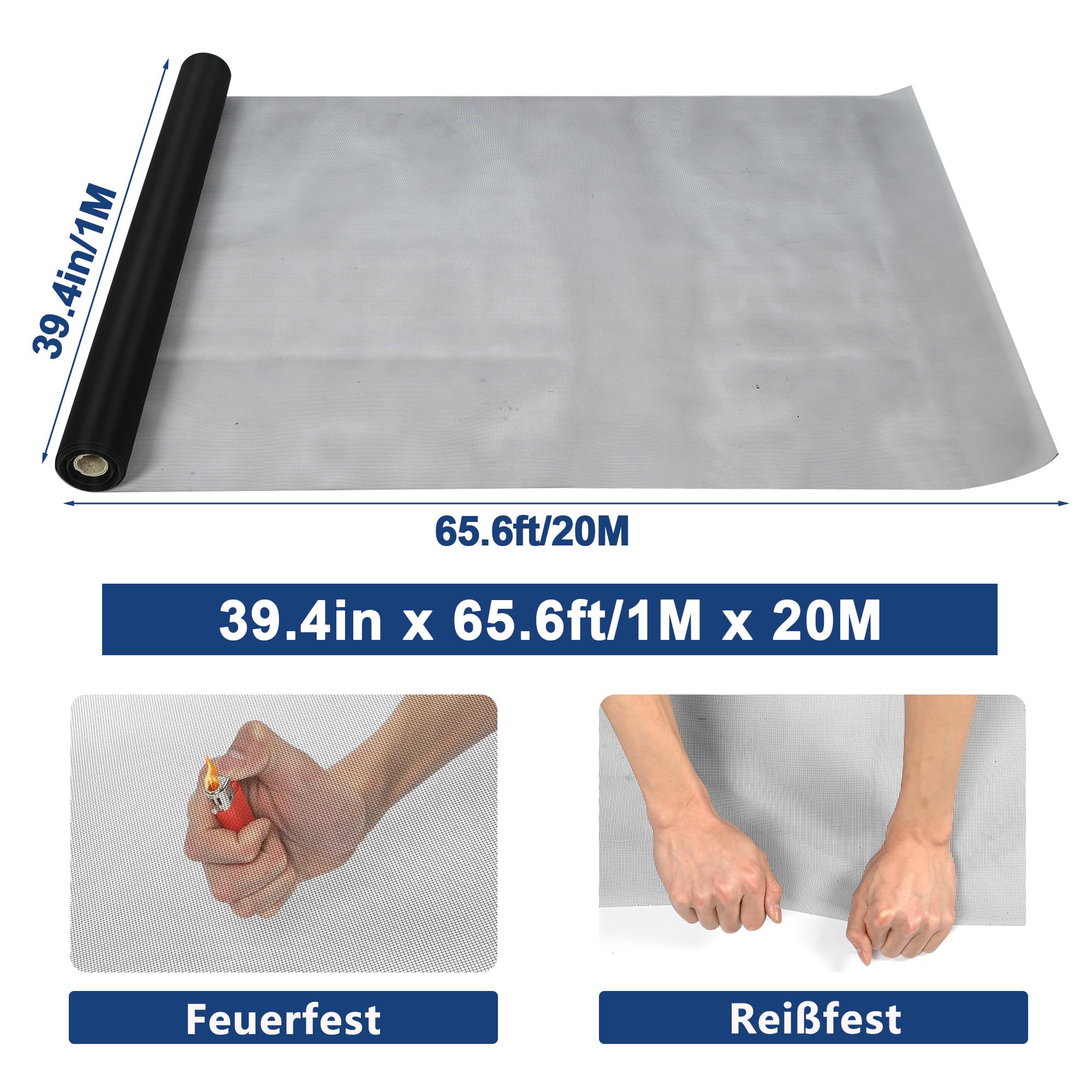 Treillis métallique tissé en acier inoxydable 304 - 1 m x 20 m - Maille fine - 20 mailles - Pour fenêtre, porte de terrasse - Noir