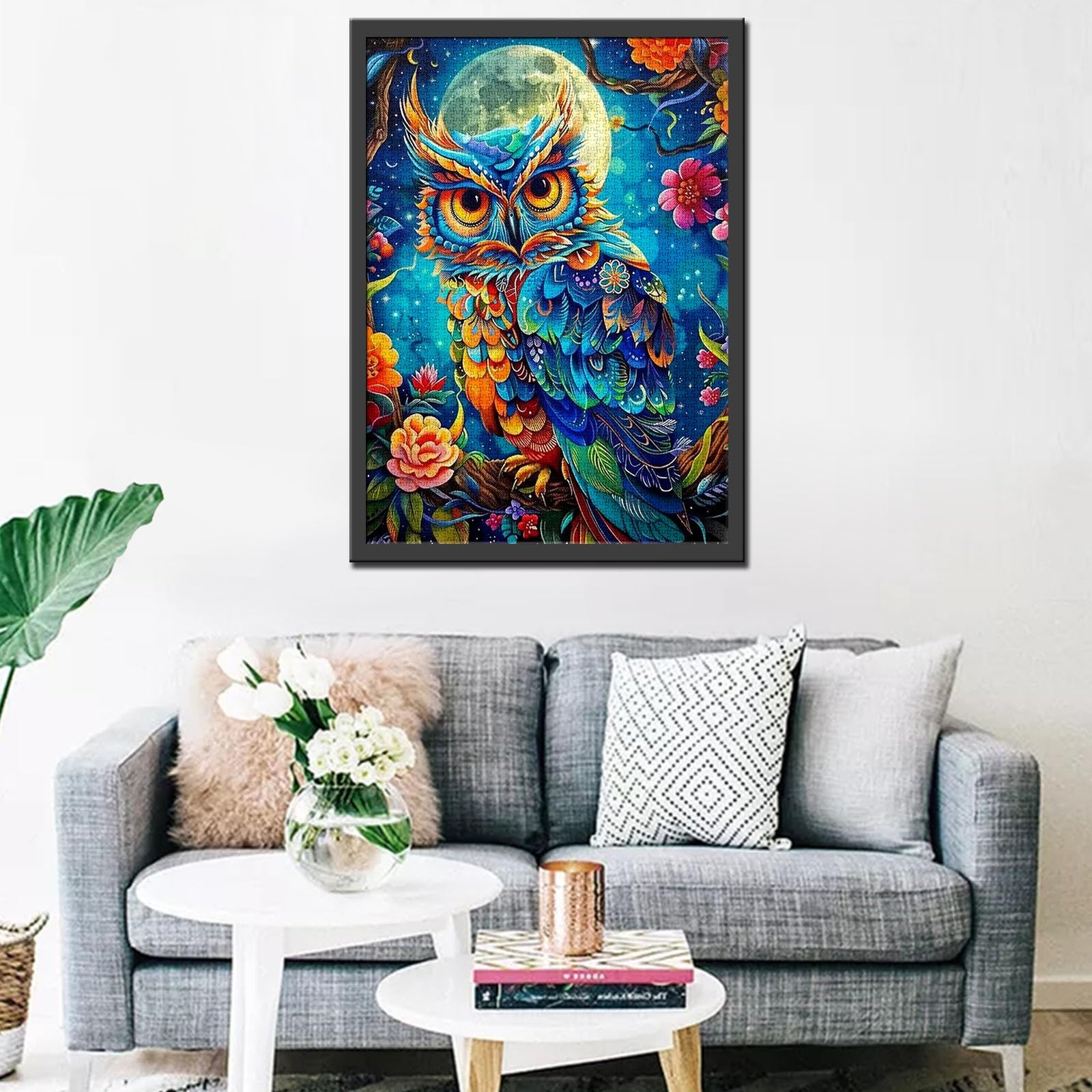1000 Piece Jigsaw Puzzles for Adults Animal Owl Painting Jigsaw Puzzle Wildlife Tropical Flowers Puzzles for Challenging Family Activity Game Fantasy Full Moon Art DIY Puzzle Wall Decor(Colorful) - Image 3