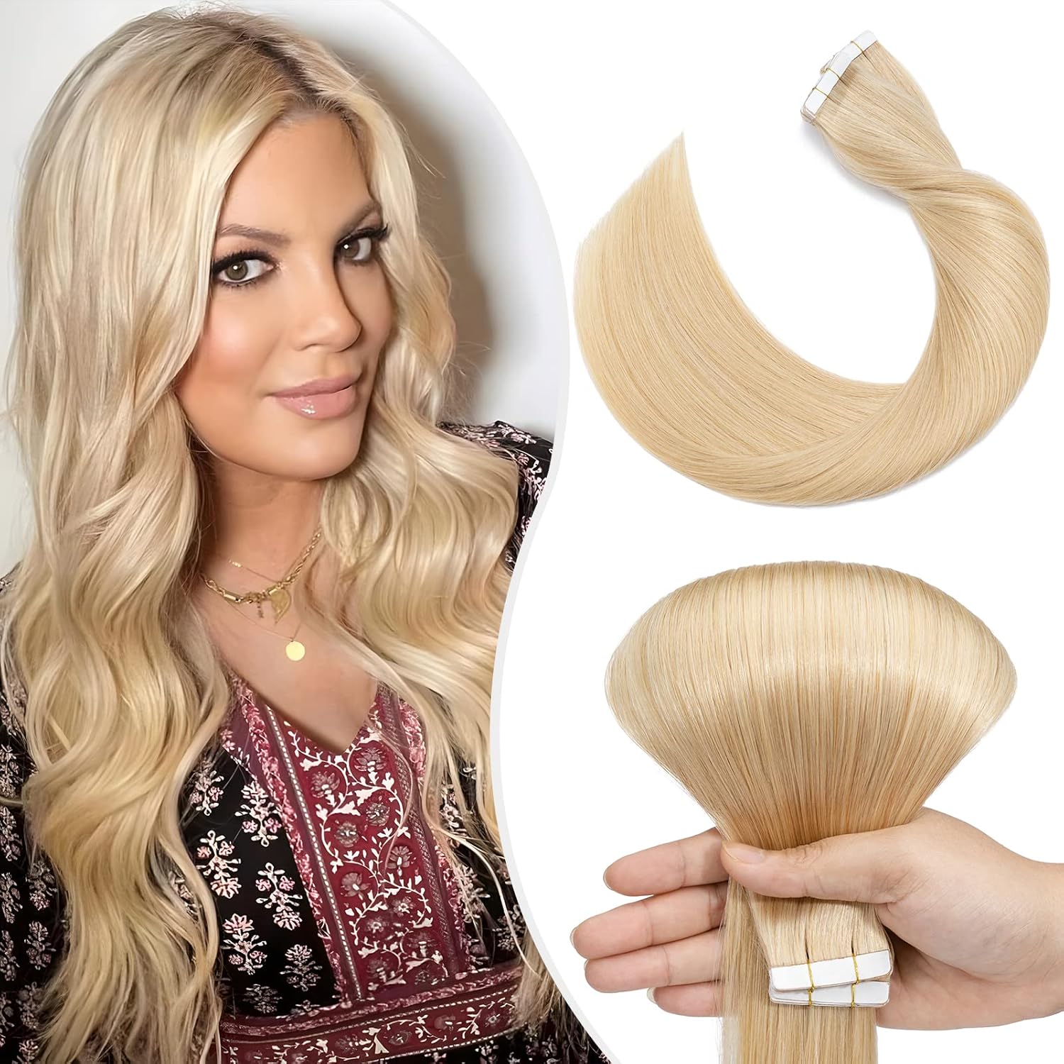 45cm 50g Extension Biadesivo Capelli Veri Adesive 20 Fasce Singole