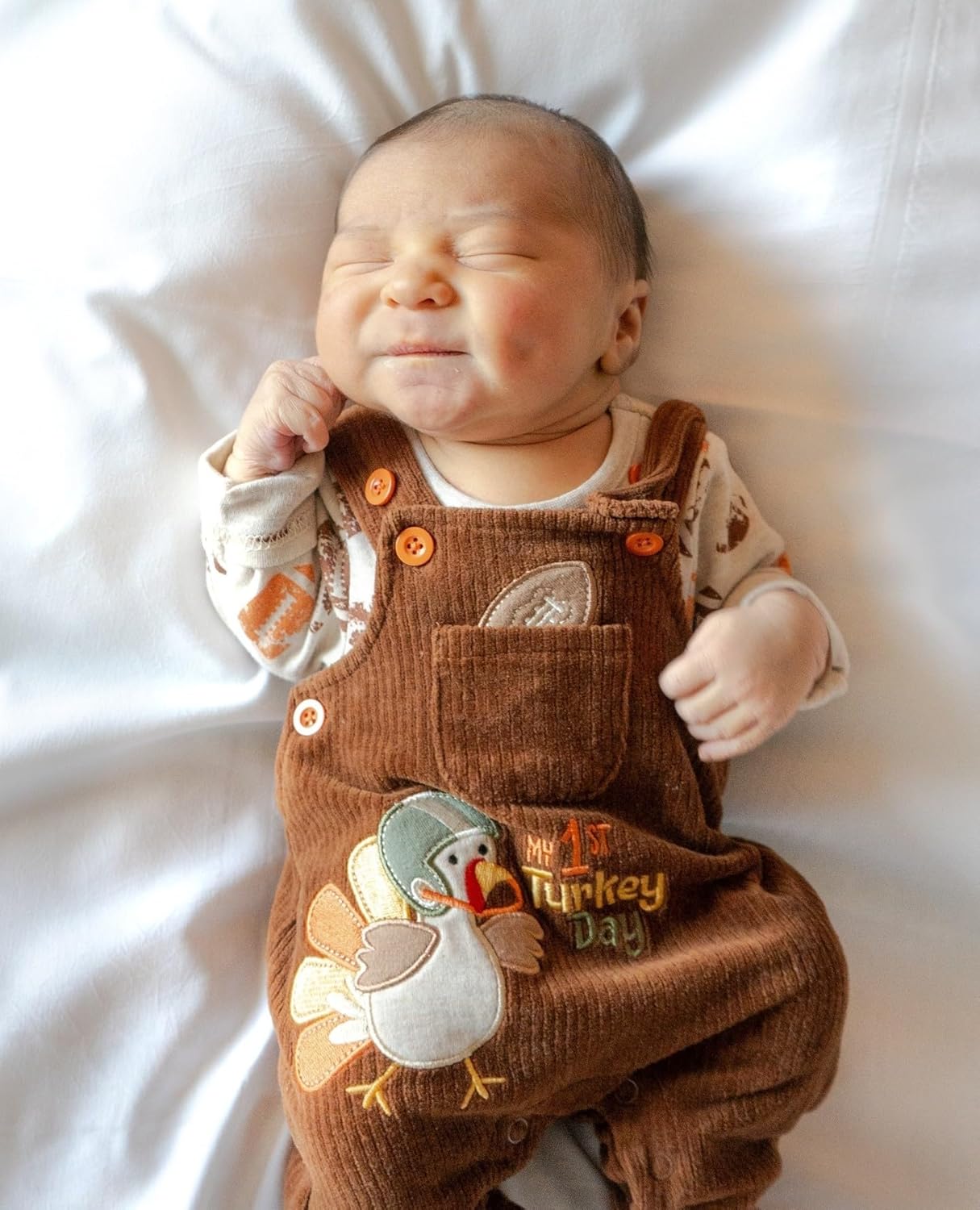 YOKJZJD Newborn Infant Baby Boy Girl Thanksgiving Outfit Turkey Suspender Pants Corduroy Bib Overalls Jumpsuit Fall Clothes - Image 3