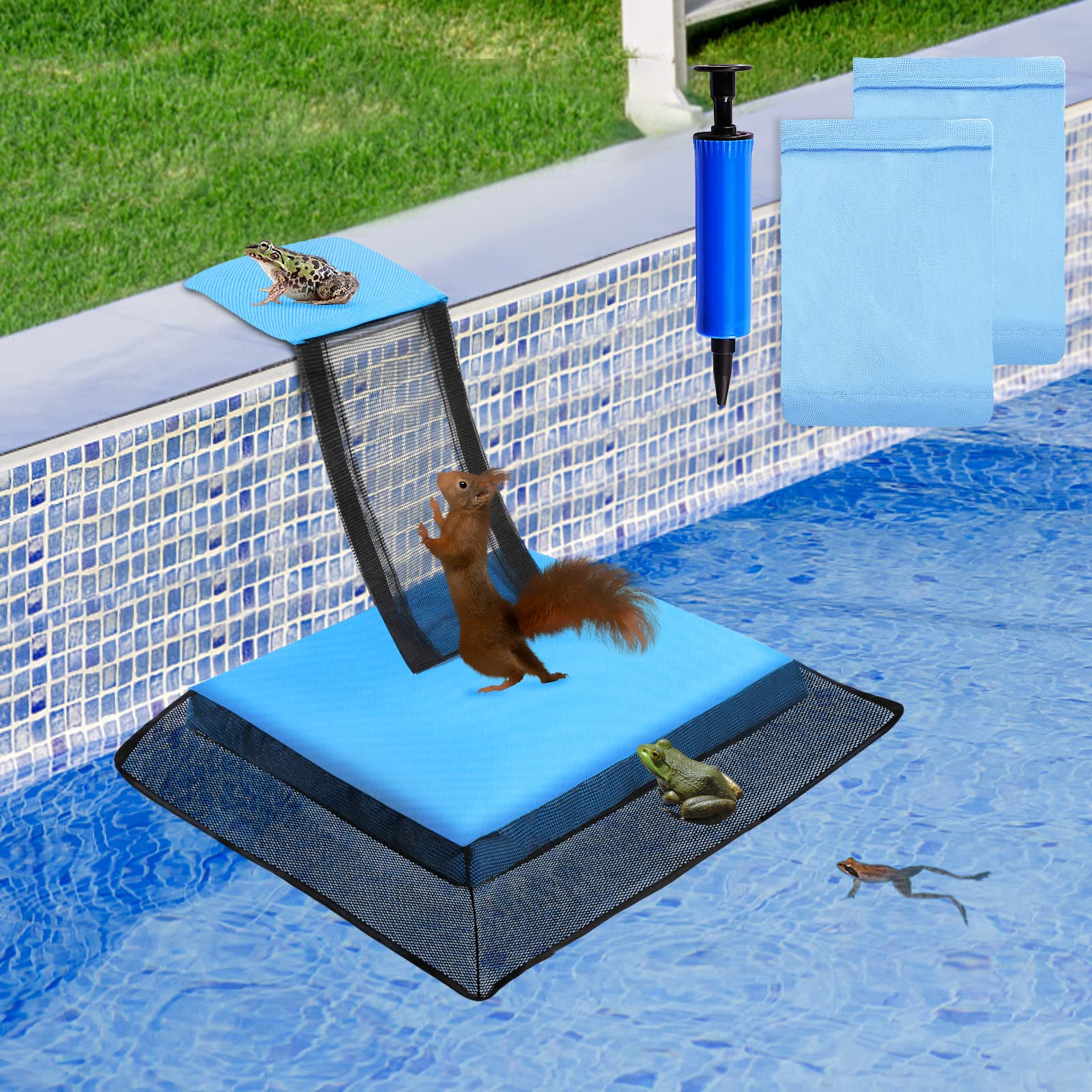 Pool Animal Saving Escape Ramp, Frog Saver for Swimming Pool Critter, Rescue for Frog, Toads, Lizards, Ducks, Snakes, Squirrel, Chipmunk, Mice, Reduces Pool Maintenance Accessories, Blue