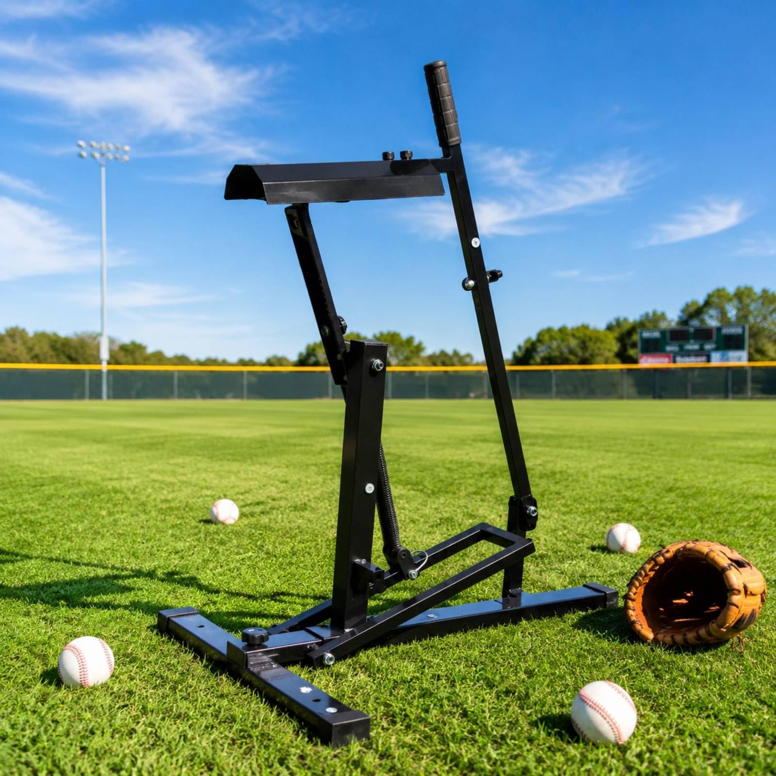 Dispositivo Béisbol Pedal Portátil Máquina Lanzar Pelotas Metálico Máquina Lanzar con Bolsa para Bateadores