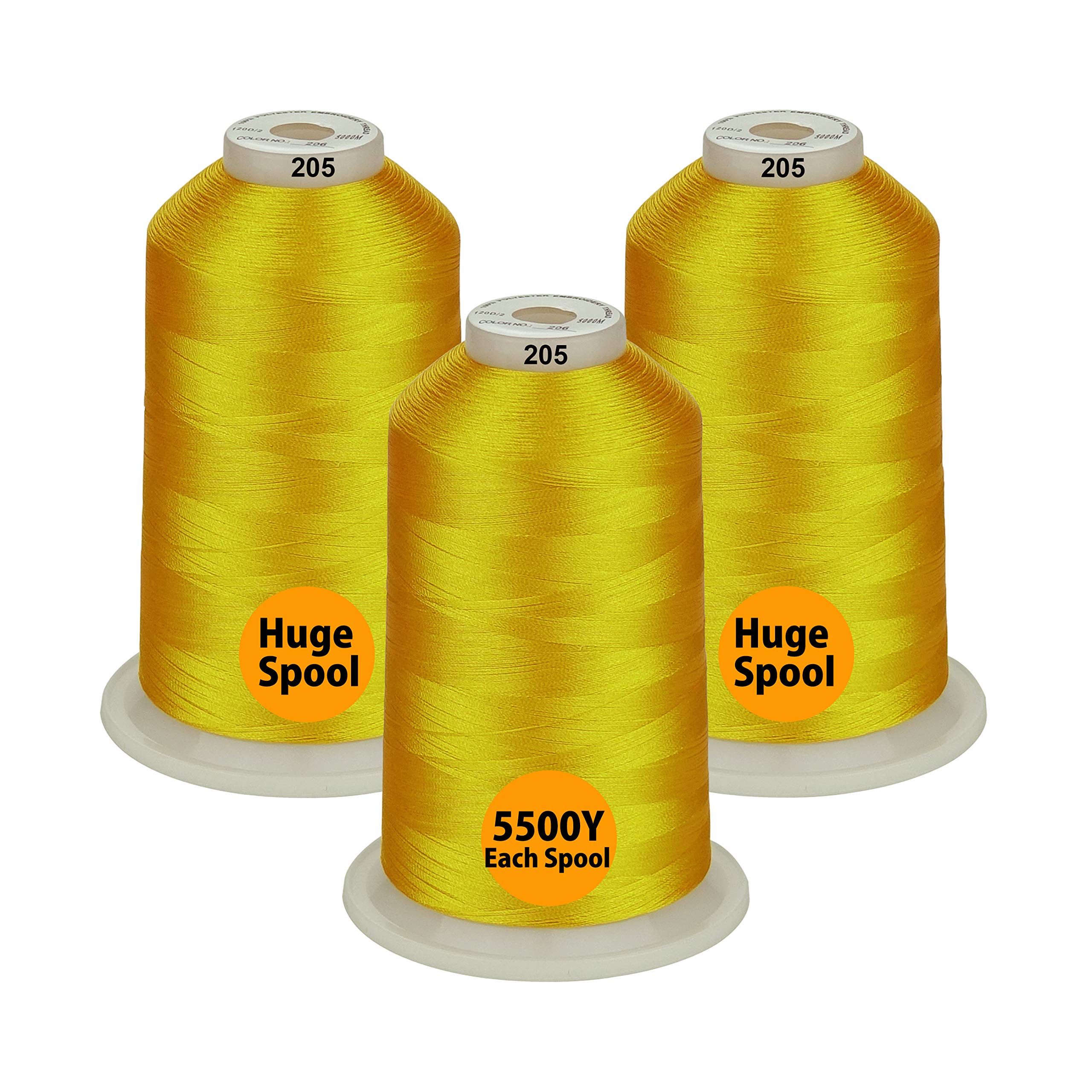 Simthread33 Selections - Various Assorted Color Packs of Polyester Embroidery Machine Thread Huge Spool 5500Y for All Purpose Sewing Embroidery Machines - Yellow