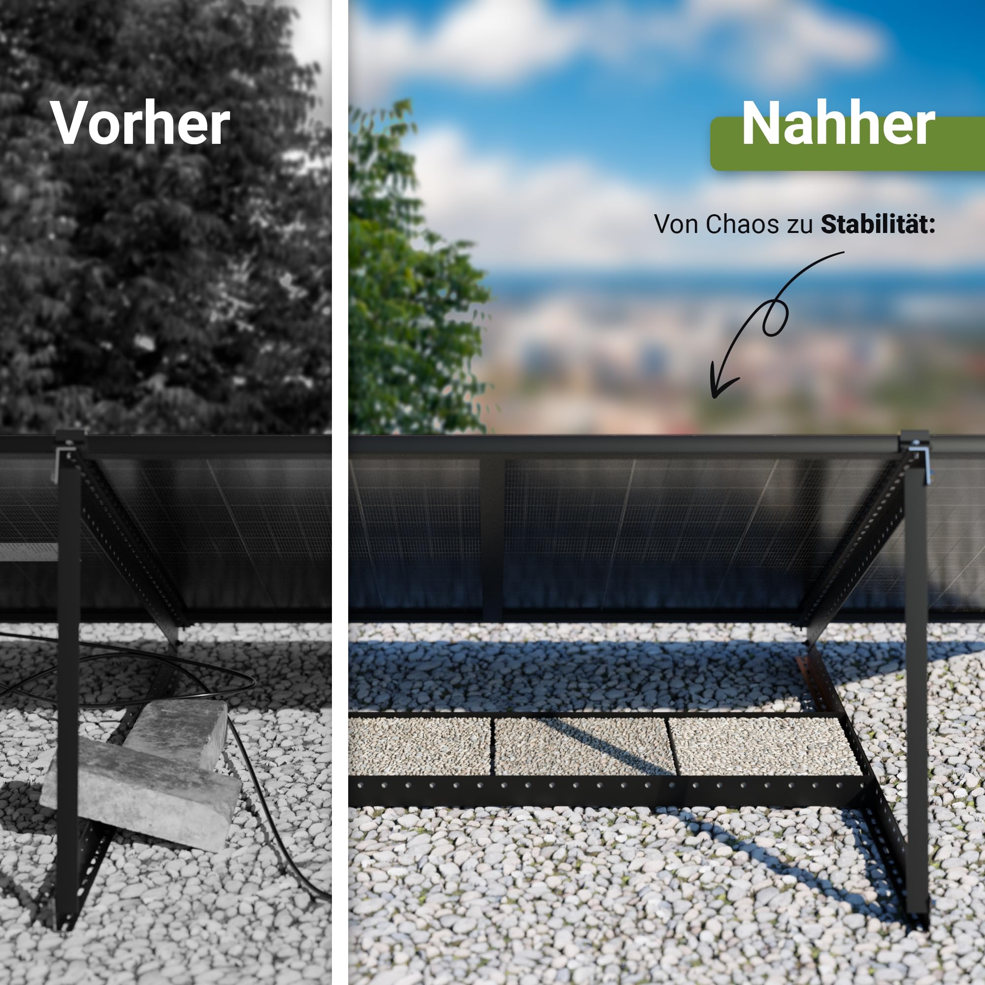 Supporto per modulo solare nero, 0% IVA, alluminio, 118 cm, angolo 0-90°, supporto per centrali da balcone, supporto solare per tetto piatto, garage, autoportante