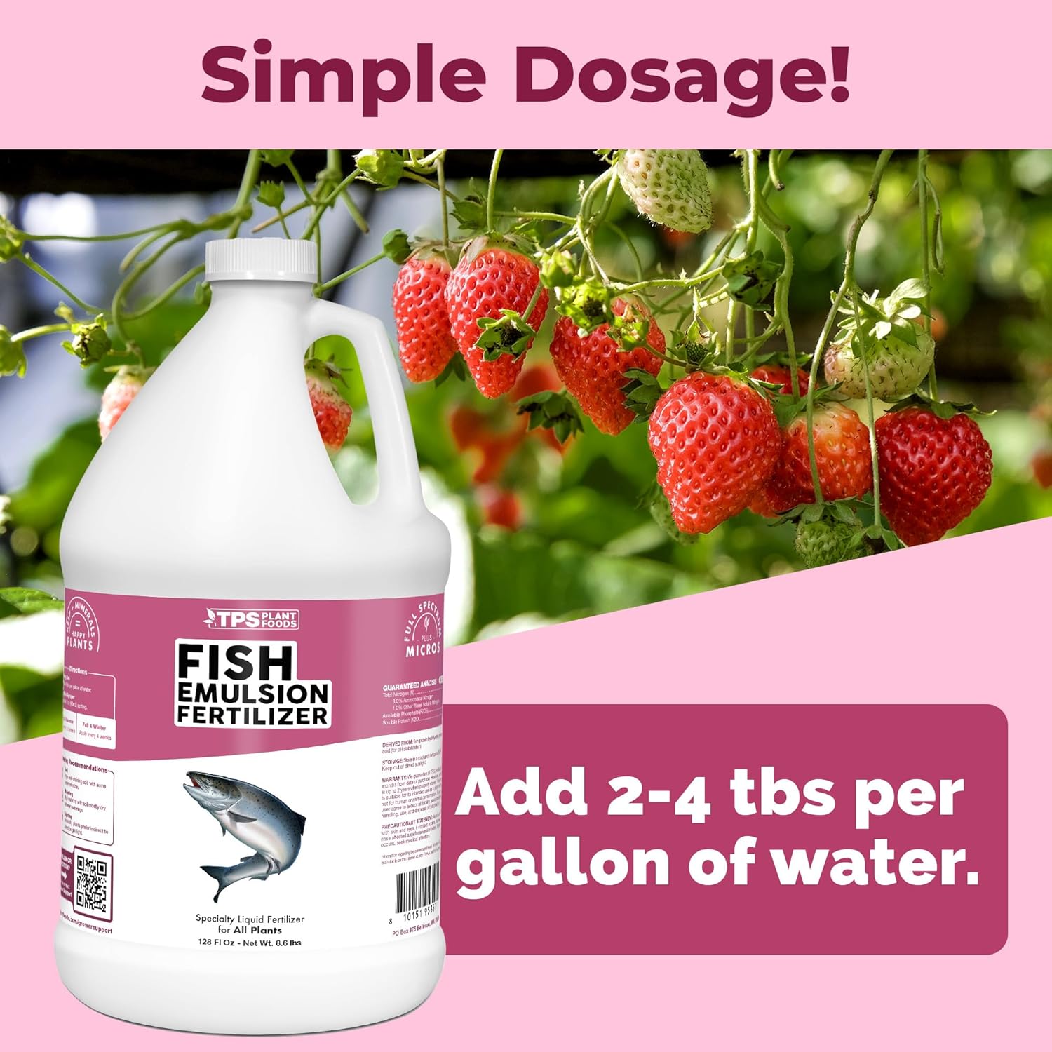 Fish Emulsion Fertilizer – Liquid Salmon Supplement for Fast Nutrient Uptake, Lush Green Growth & Stronger Roots, 1 Gallon