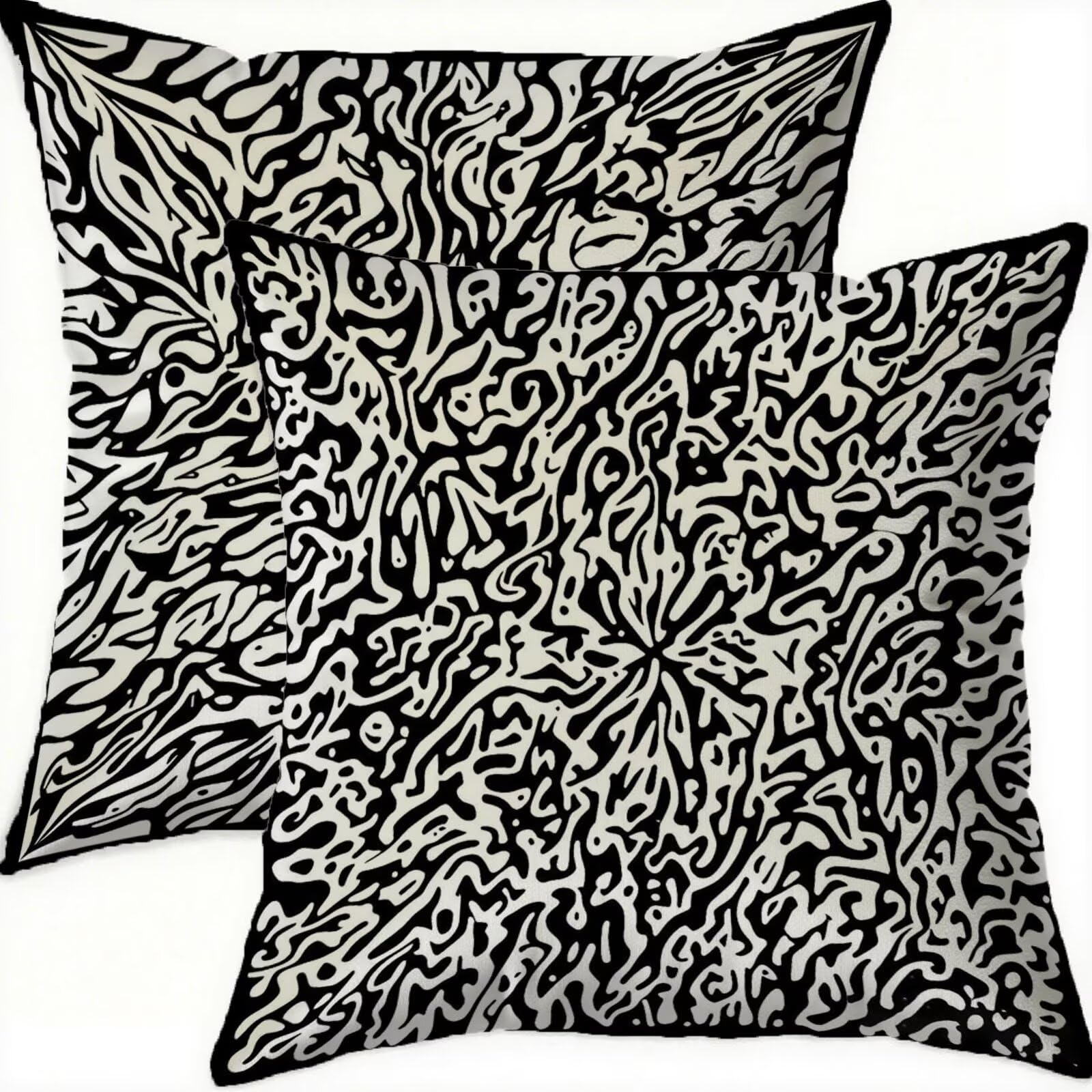 Housse coussin 80x80cm lot de 2 en velours noir à motif géométrique