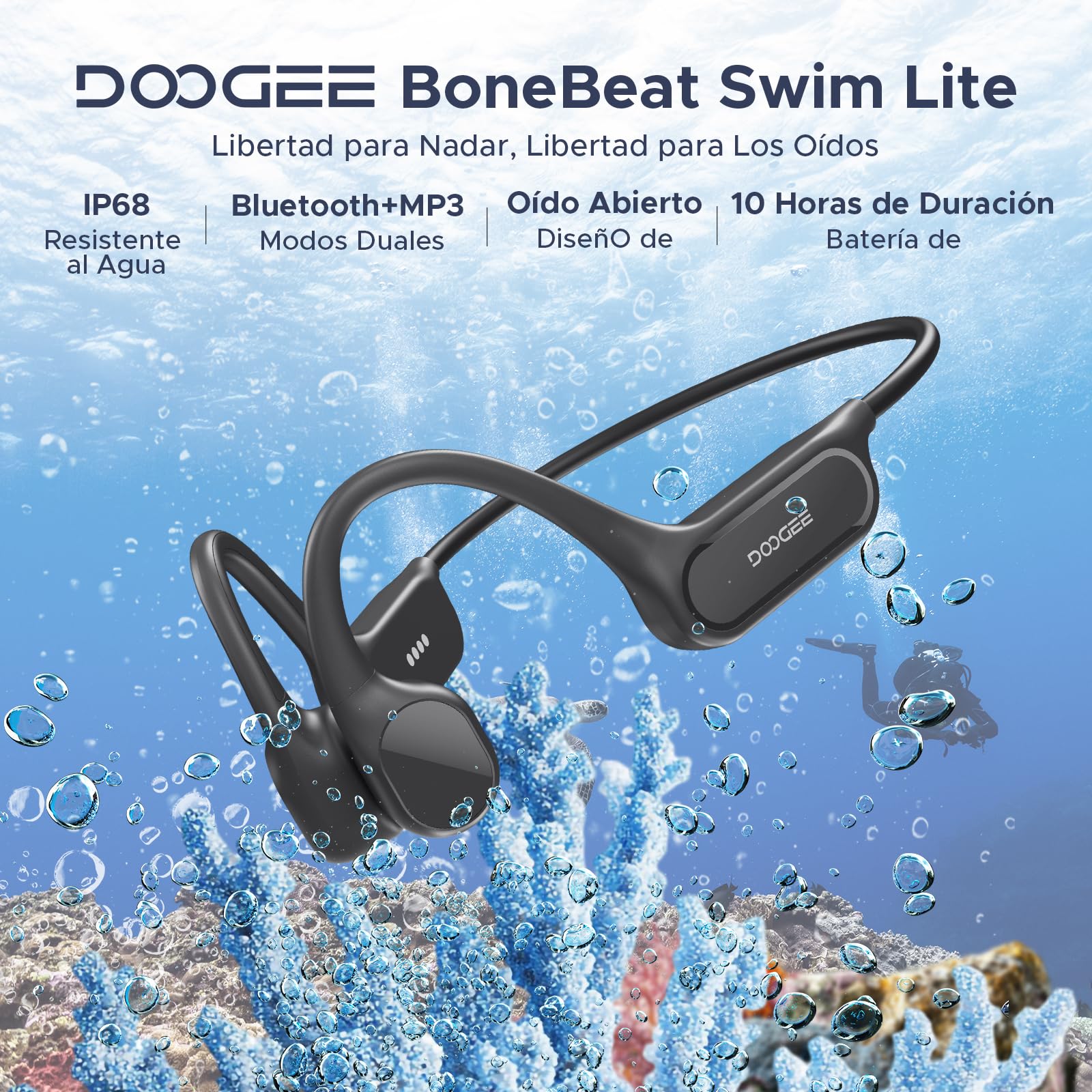 Bone Conduction Headphones IP68 Waterproof Headphones for Swimming, Open-Ear Underwater Swimming Earbuds Bluetooth 5.4 32GB MP3 10H Battery for Sport Running Fitness,Gris Oscuro