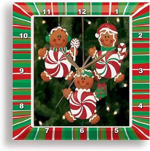 3dRose DPP_14915_1 Reloj de pared, adornos de pan de jengibre de menta, 10 x 10 pulgadas