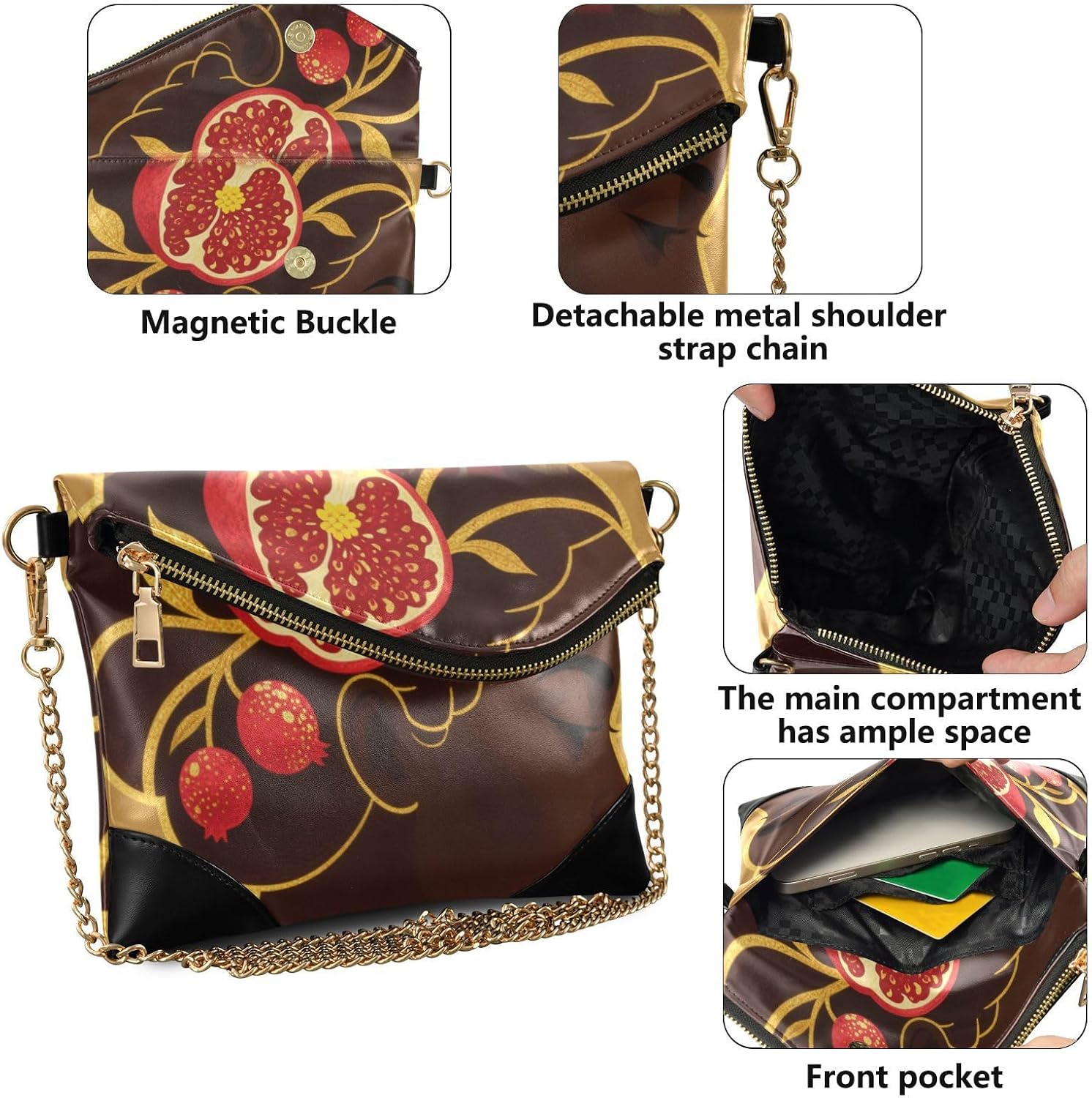 PU Leather Clutch Handbags for Women Anti-Theft Envelope Clutch Bag for Party Golden Lines African Beauty Fruits
