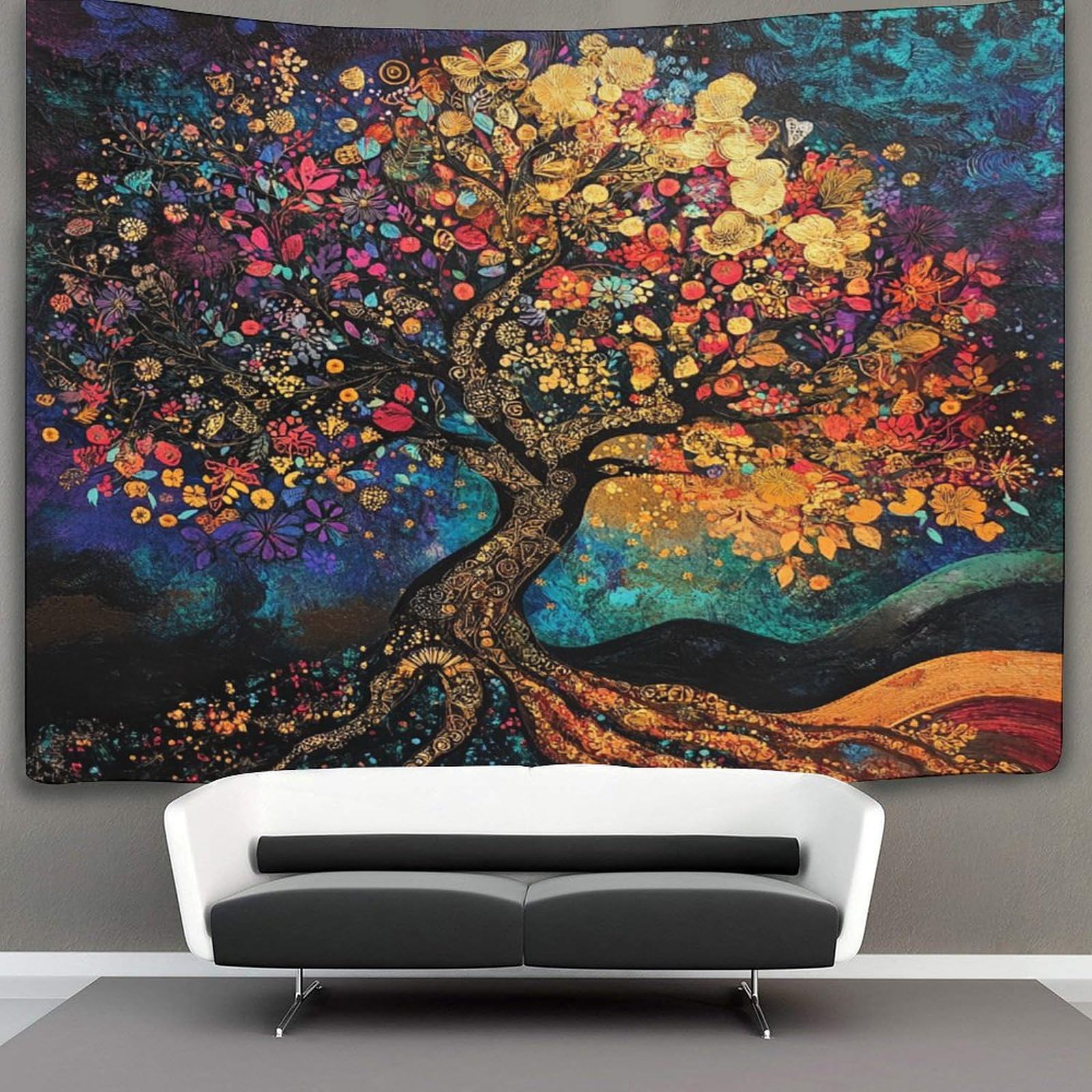 Kaiyun Style-1 Tree Of Life Tapestry Bedroom Aesthetic - Indie Wall Tapestry Room Decor Tapestrys Tapestry Oil Painting Style Wall Hanging,Wall Art 130Cmx150cm