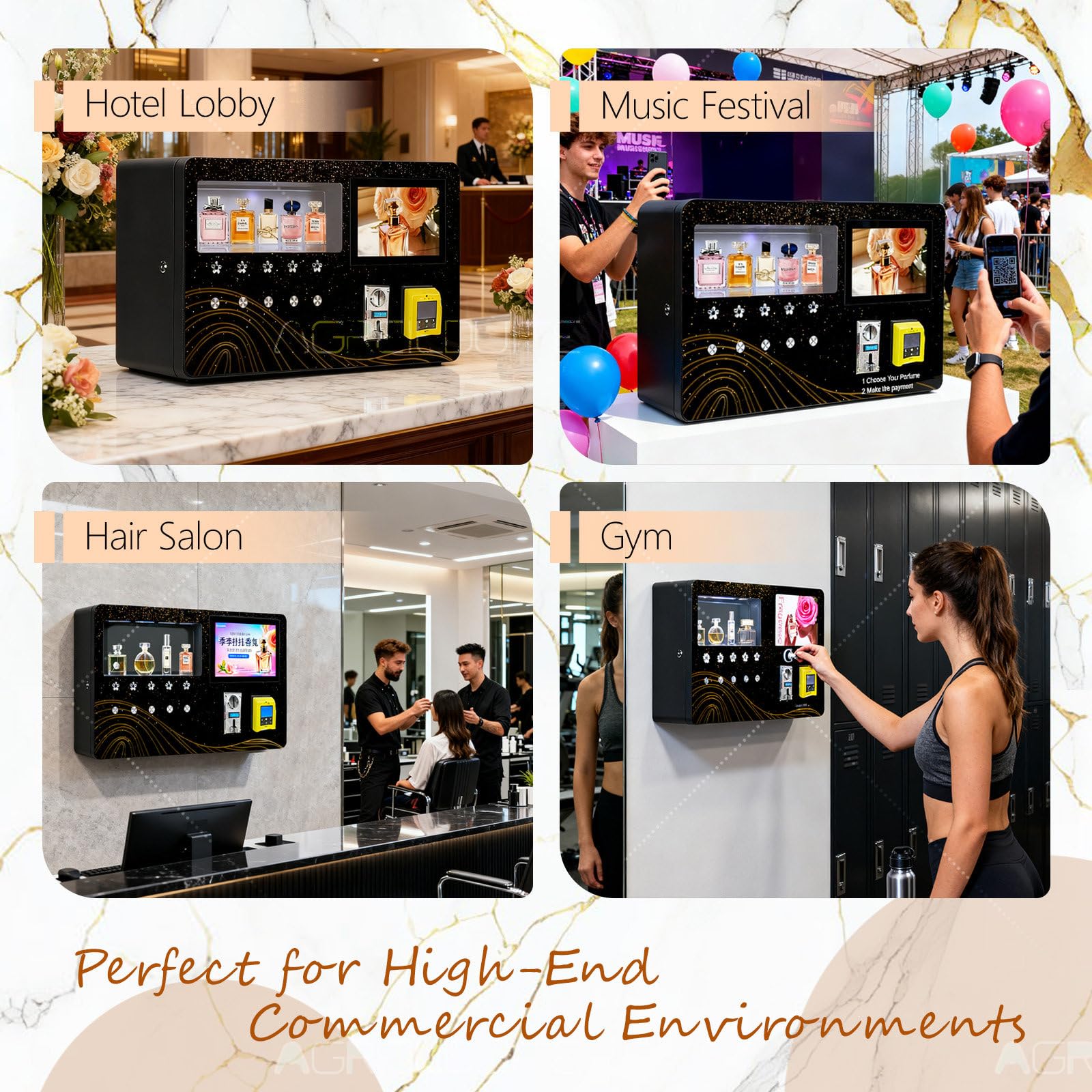 Distributore automatico di profumo con touchscreen e pagamenti di monete/carte, distributore automatico di profumo per uso commerciale in hotel, centri commerciali, palestre