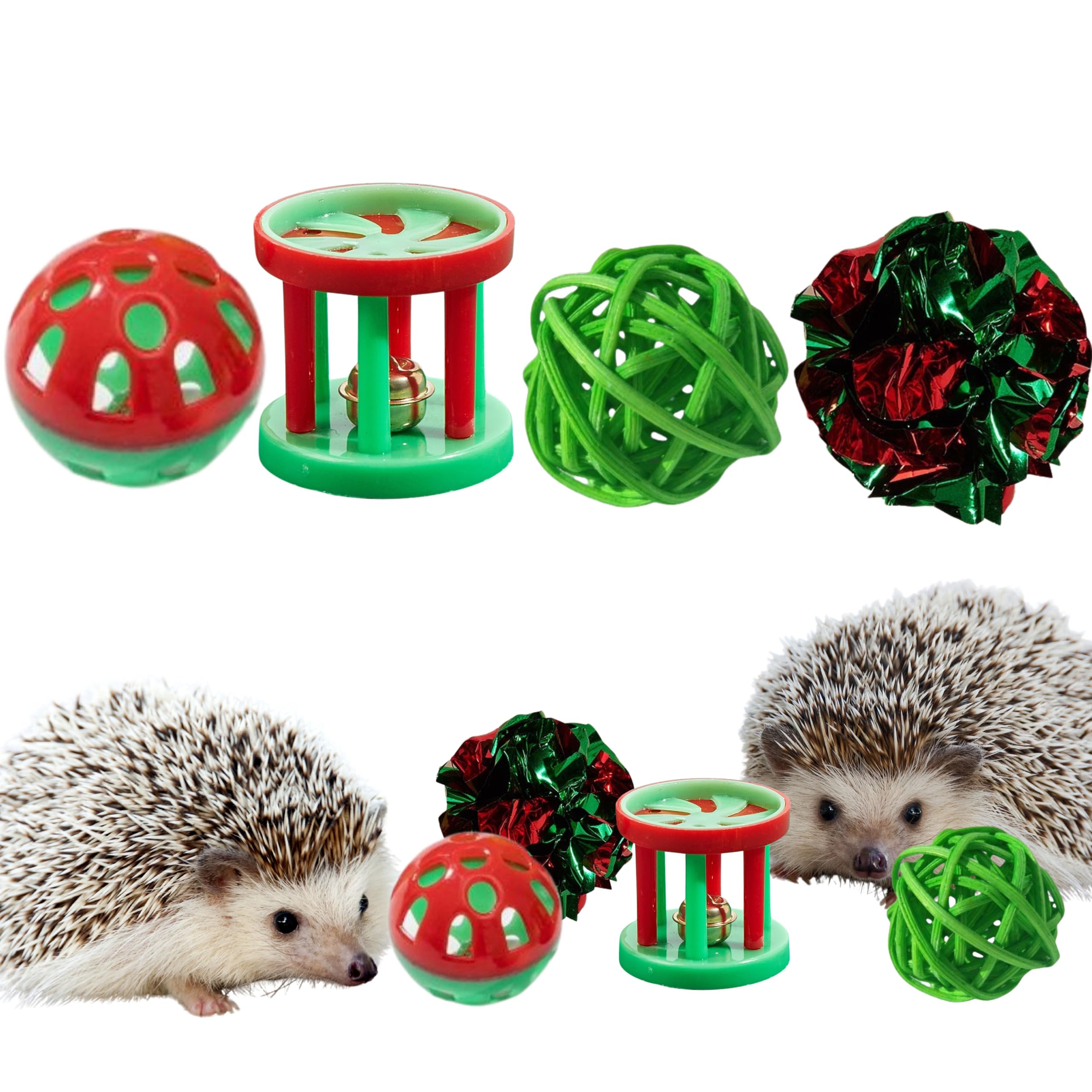 4 Pcs Toys for Hedgehogs Small Animal Accessories, Hedgehog Toys For Cage And Bell Ball, Hedgehog Enrichment Toy, Funny Balls Toy For Hamster Ferret