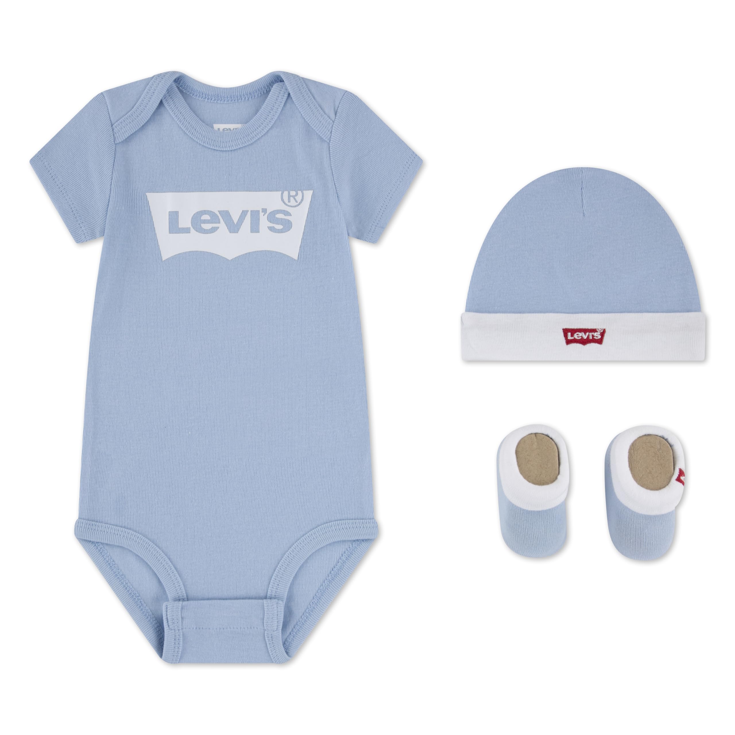 Levi's Kids Baby Boys Classic Batwing Infant Hat Bodysuit Bootie Set 3pc Baby and Toddler Baby Set