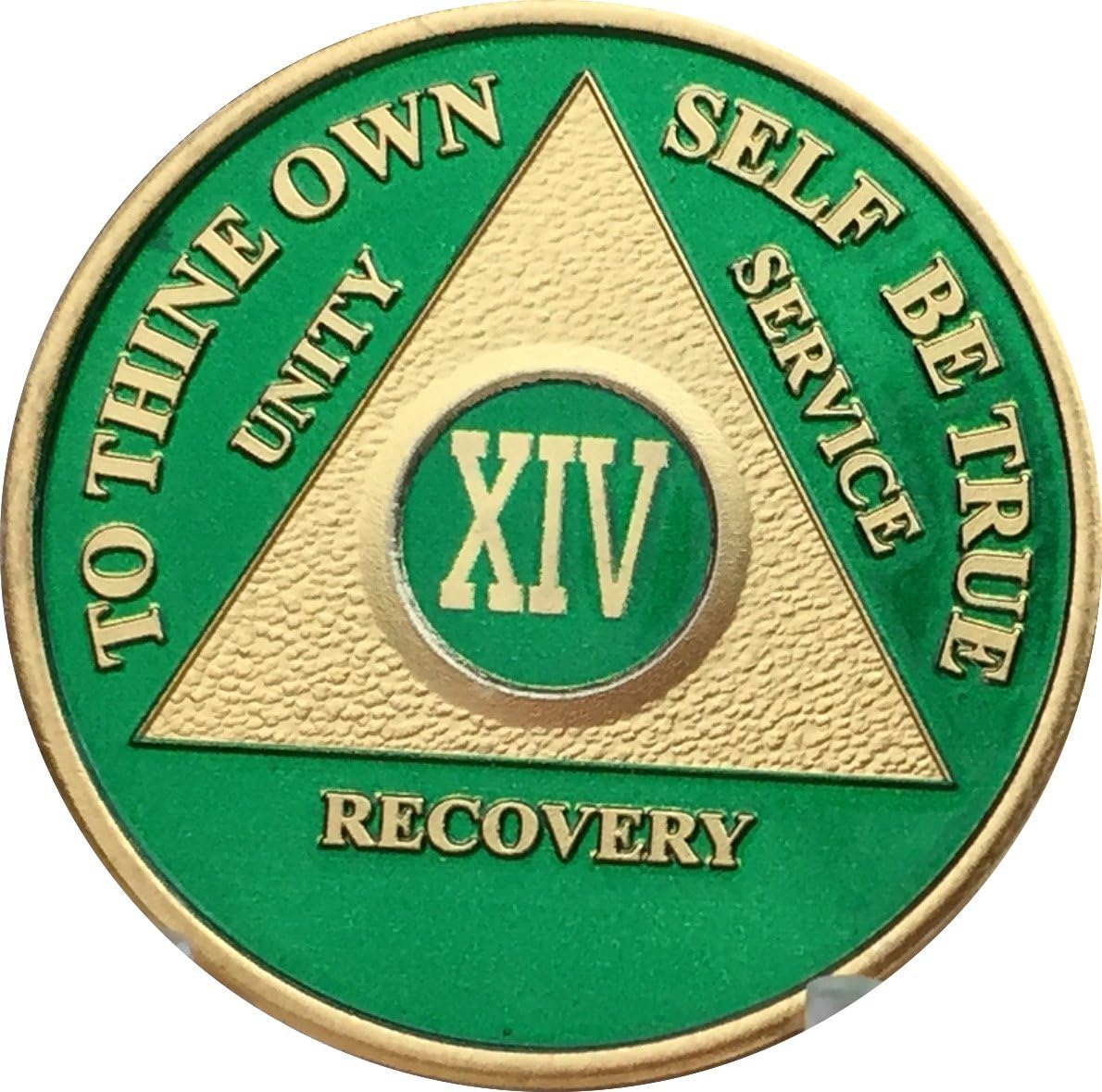 14 Year AA Medallion Green Gold Plated Anniversary Chip with Serenity Prayer