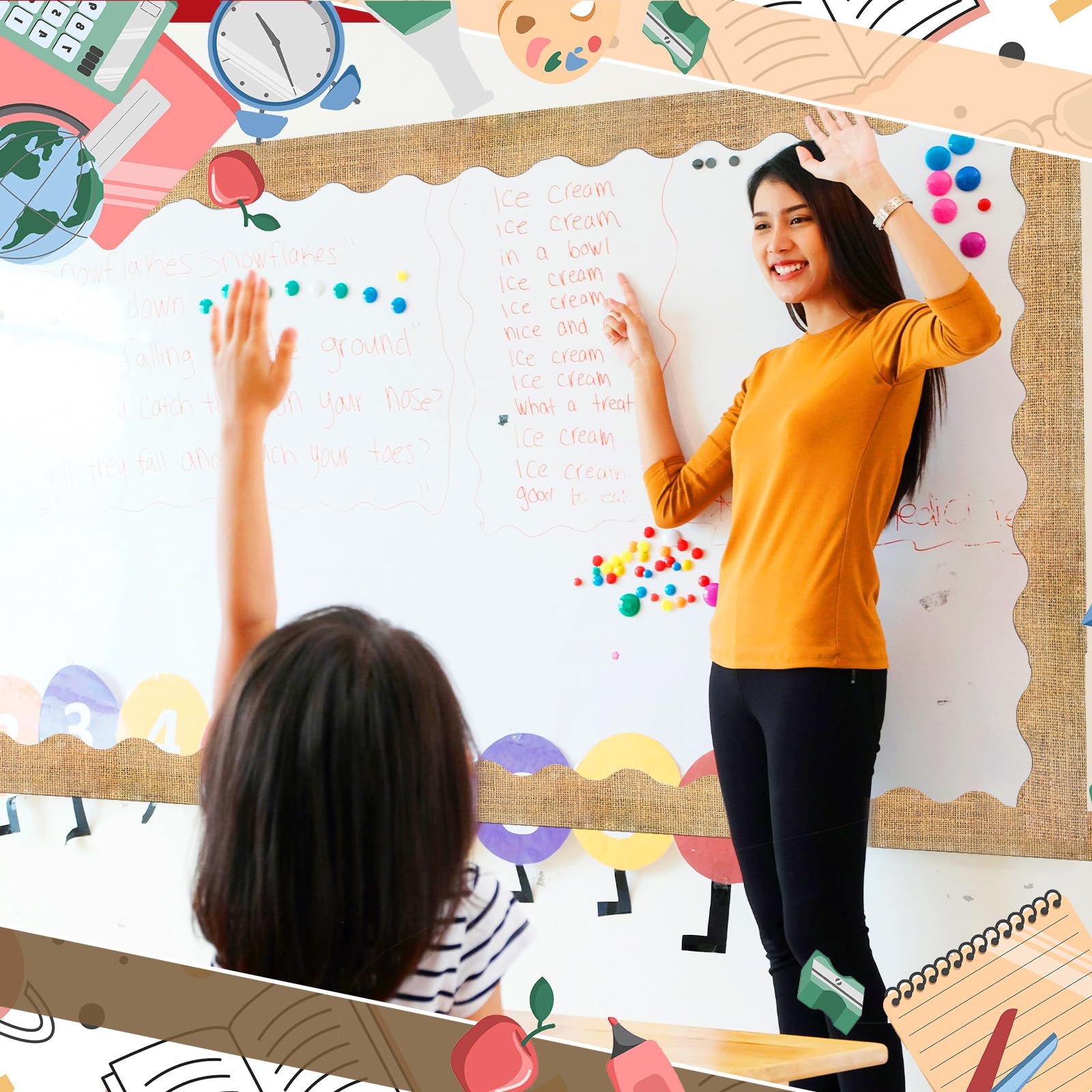 Fuyoooo Borde magnético troquelado de 15 m, tablero de anuncios, borde de aula, decoración magnética para pared, para escuela, aula, oficina, hogar, tableros magnéticos (arpillera)