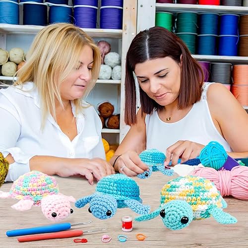 Miniatura 2 de Kit de ganchillo para principiantes, adultos y niños, kit de animales de ganchillo para principiantes, kit familiar de tortugas, kit de 3 piezas,