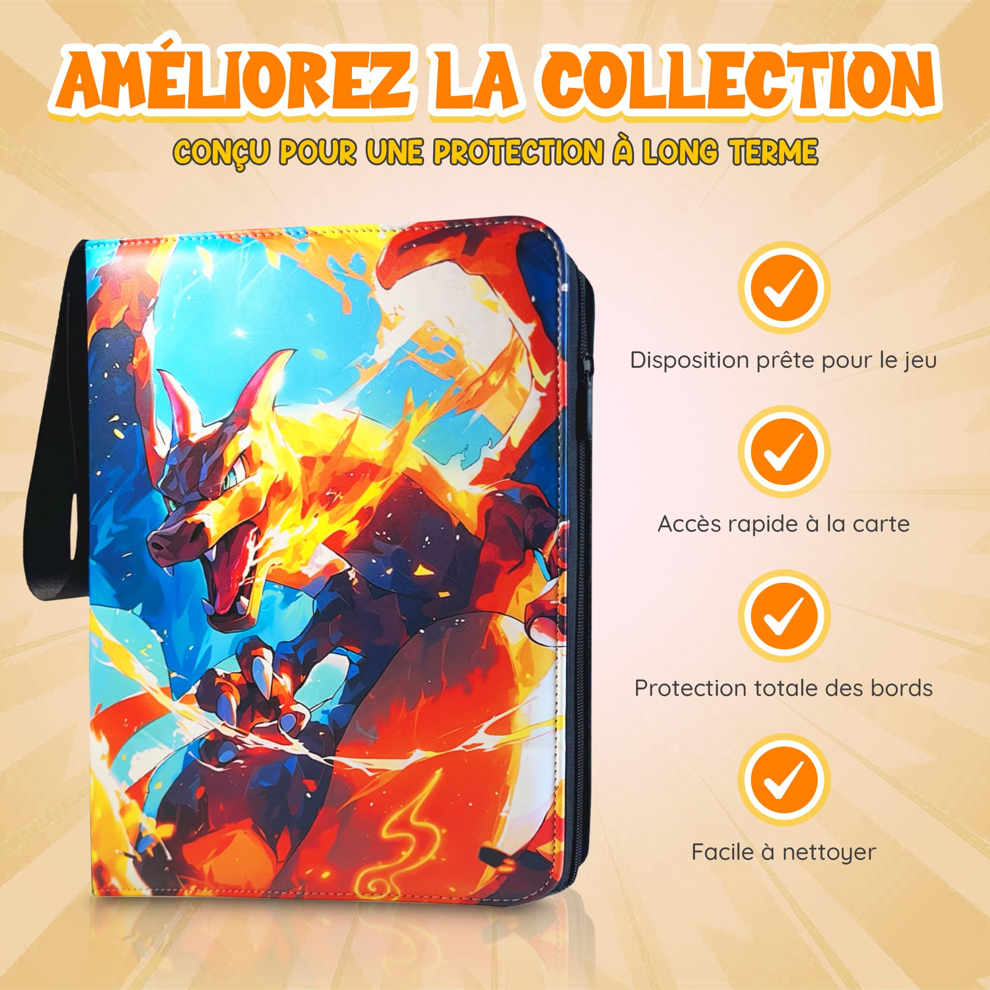 Classeur Carte 50 pages, Capacité 900 cartes, Album Porte carte à Collectionner, Imperméable, Porte Carte en Cuir Double Face avec Fermeture éclair - 5