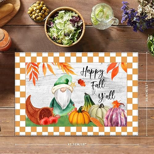 Miniatura 2 de Rustic Table Placemats Happy Fall Y'all Buffalo Plaid Pumpkin Cloth Placemats Foldable Anti-Slip Kitchen Table Place Mats for Patio Thanksgiving Day