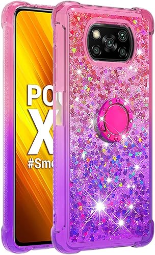 Miniatura 2 de Monwutong Funda de teléfono para Xiaomi Poco X3 NFC, funda para Xiaomi Poco X3 Pro, brillante efecto arena movediza TPU parachoques caso con cuatro