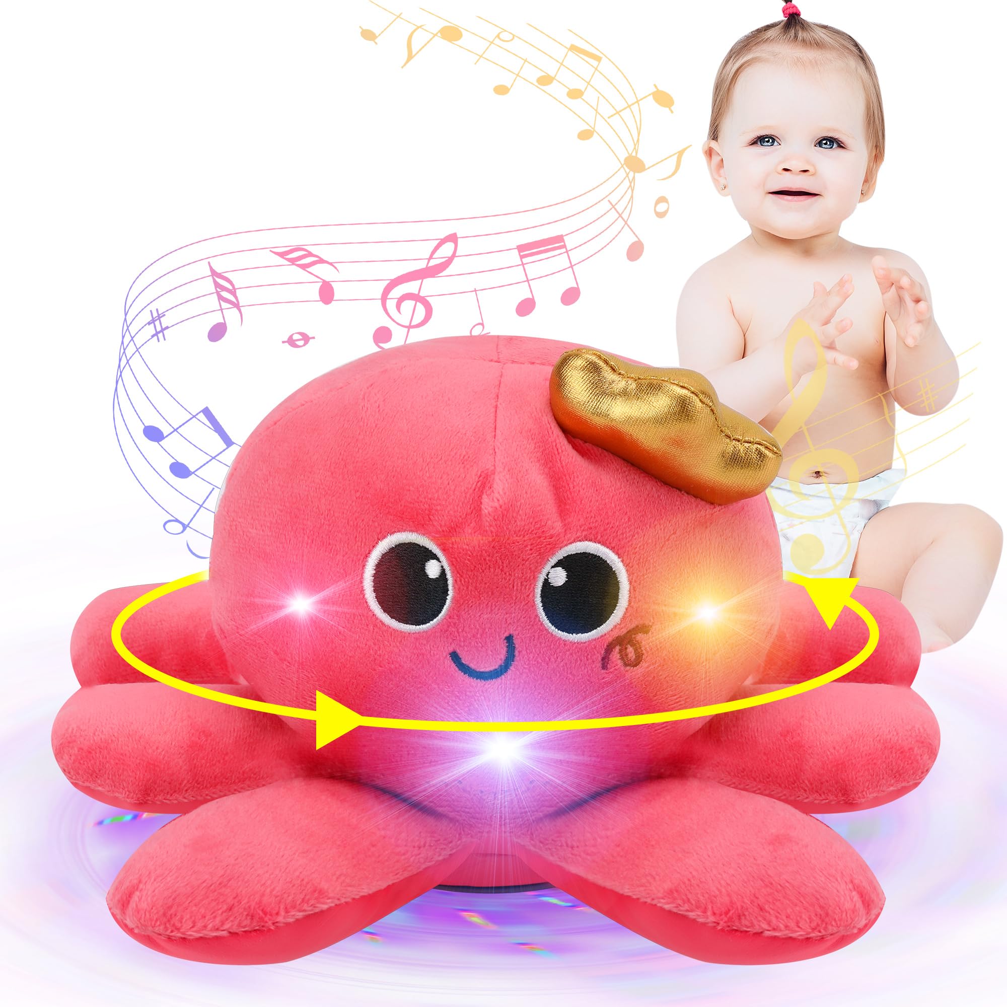 JoyyiKinddy Musical Octopus Baby Toy - Crawling & Rotating Octopus Toy with Recording, Light-Up Voice Control, Clap Hands Awake for 2-6 Year Old Boys