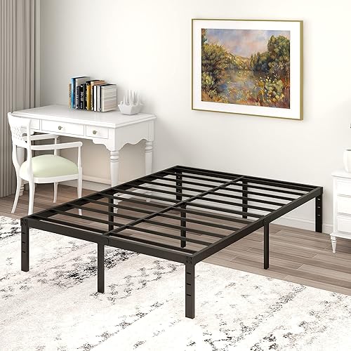 RYR Marco de cama de plataforma de metal de 14 pulgadas, marco de cama matrimonial con base de colchón de listones de acero resistente, no necesita
