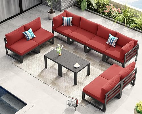 Miniatura 335 de NICESOUL 7 Piece White Powder-Coated Aluminum Patio Furniture with Fire Pit Table, 29 Inch Extra Wide Outdoor Sectional Sofa for 6, High-End Heavy