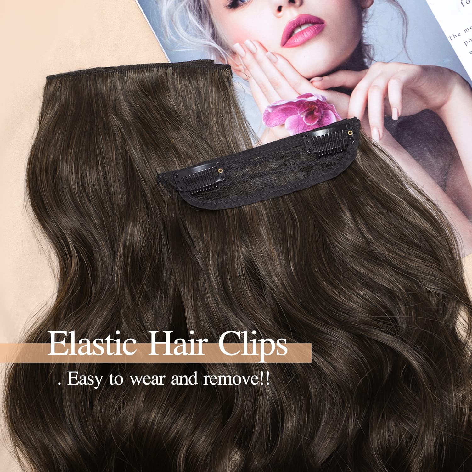 Nnzes Clip in Long Wavy Hair Extension 4PCS Thick Hairpieces Double Weft 20 Inch Synthetic Hair Extension for Women (20 Inch, Darkest Brown Mixed Medium Brown)