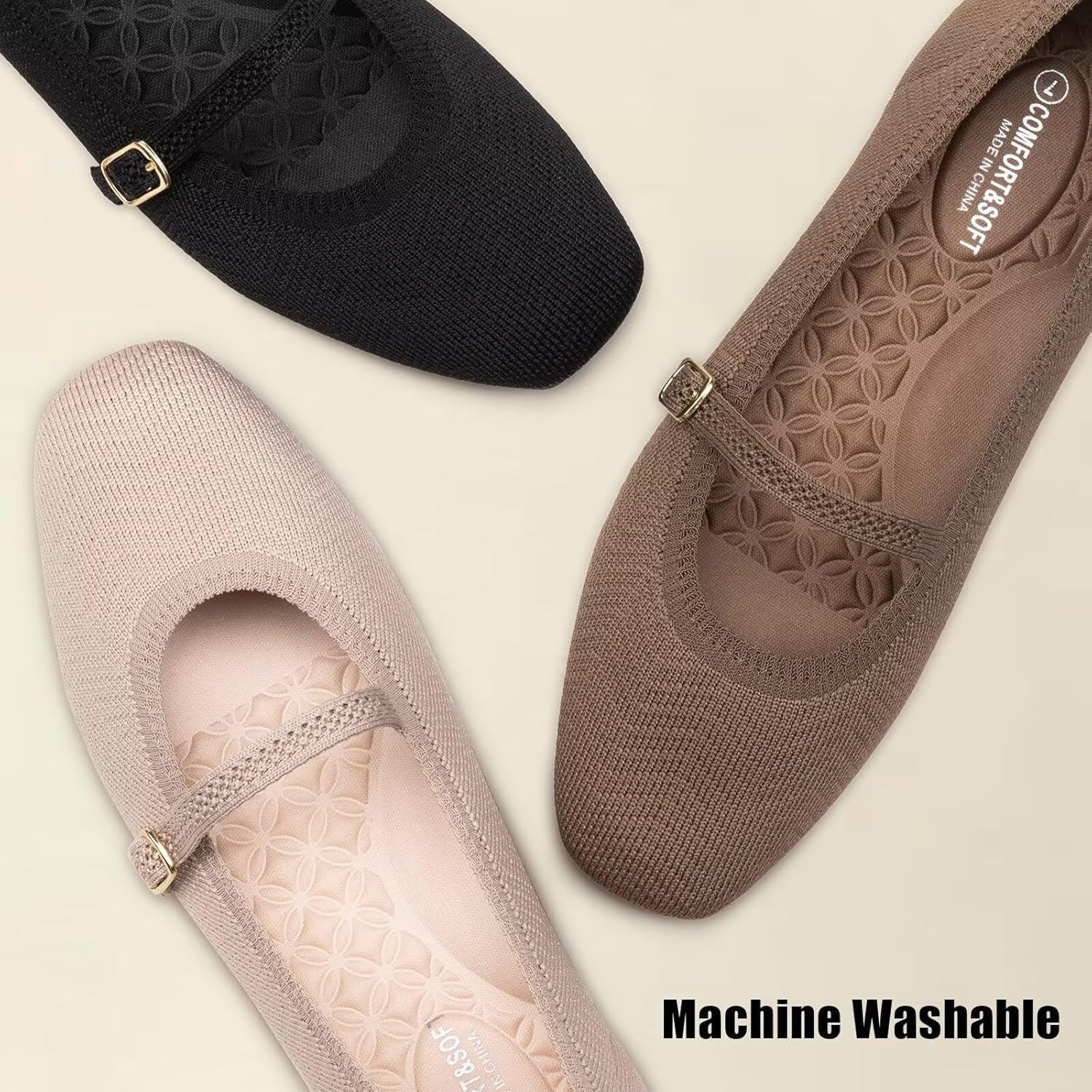 Frank Mully Mary Jane Women Flat Shoes Slip on Square-Toe Washable Shoes Comfortable for Dressy and Work with Ankle Strap - Image 2