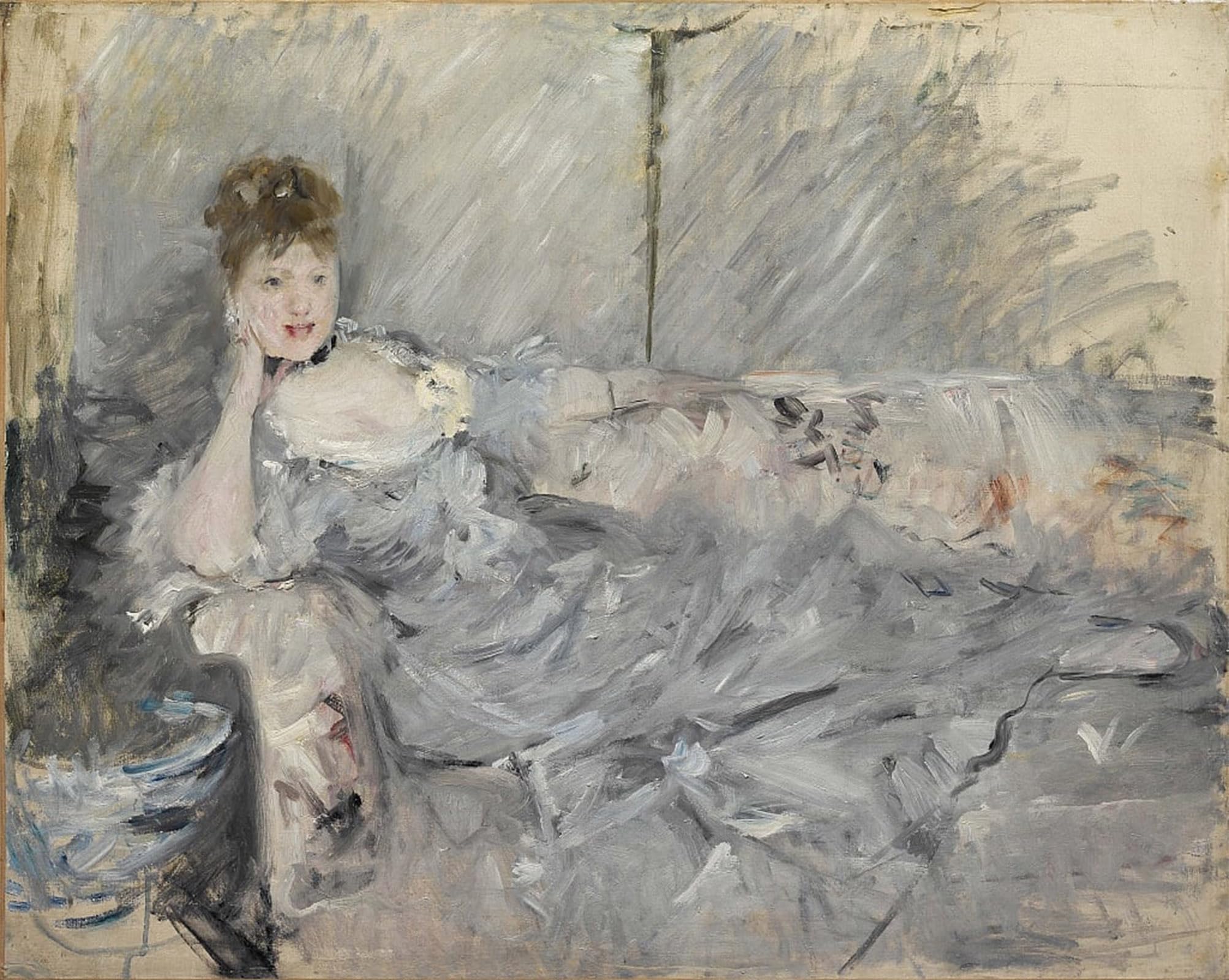 HRJUBWREE Oil Painting Prints on Canvas Painting Picture Woman in Grey Reclining by Berthe Morisot Artwork Canvas Prints for Home Decor 60x90cm