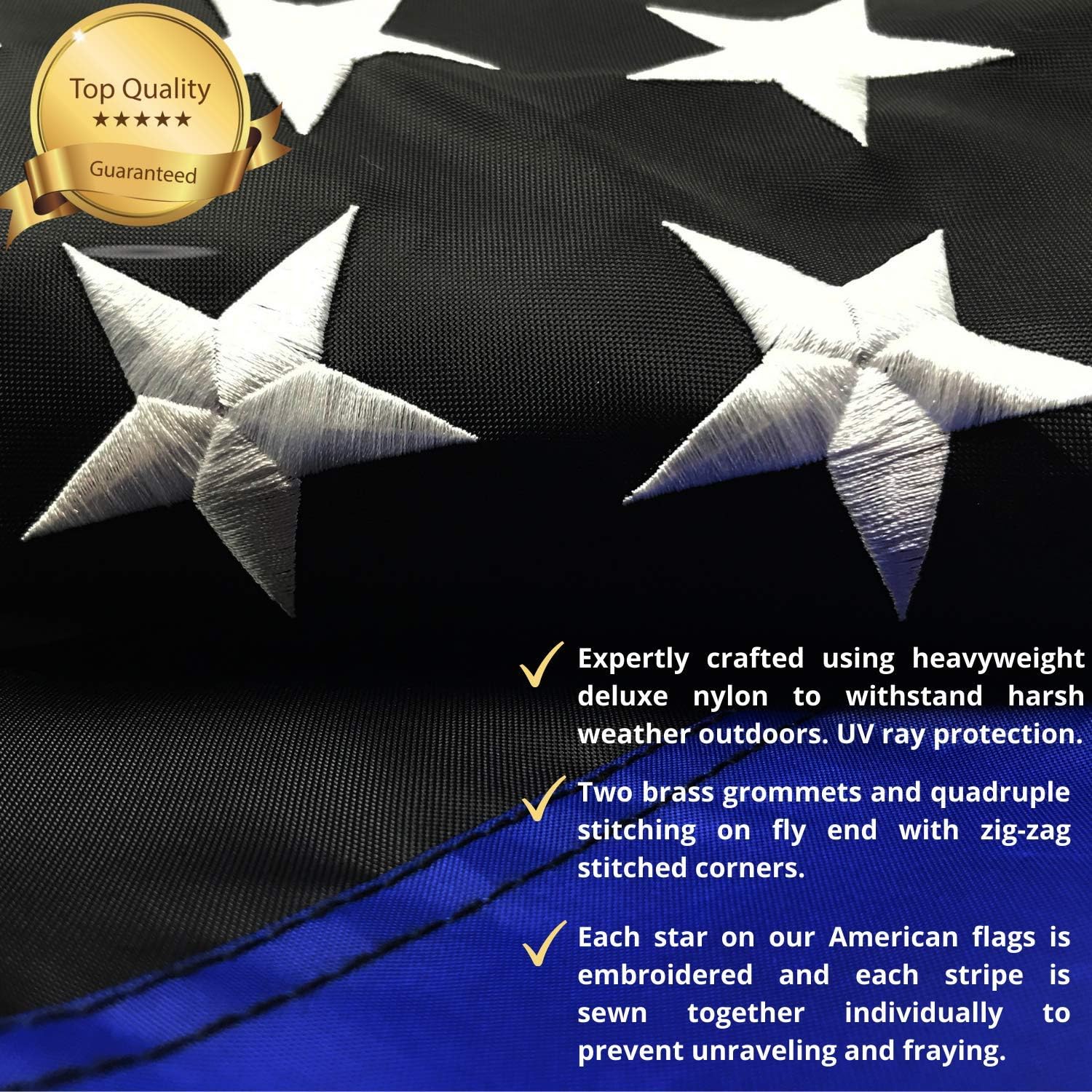 6 Feet Tangle Free Spinning Flag Pole Kit with Thin Blue Line Flag (3x5 ft) | Police Flag with Embroidered Stars | Includes White Flagpole Bracket | Rust Free and Wind Resistant