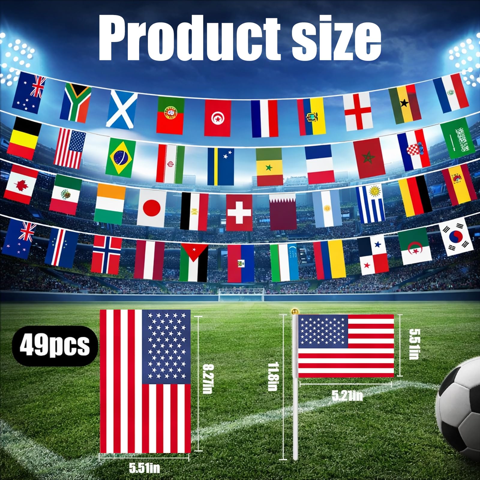 Decoración del Mundial 2026, Copa del Mundo 2026, 49 piezas del Mundial 2026, artículo para fans con 48 banderas y Bunting de 15 m con los 48 países. Decoración para eventos de fútbol y celebraciones