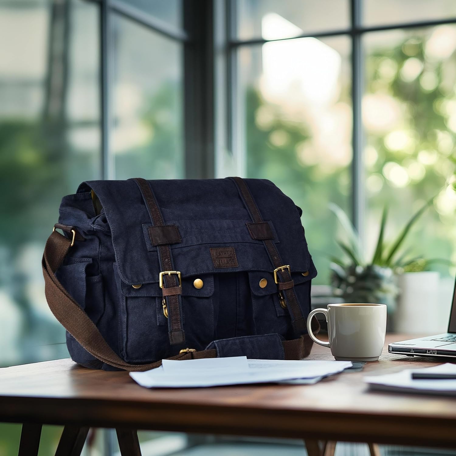 LEATHER VILLAGE Canvas Messenger Shoulder Bag for Men & Women – Stylish Crossbody Satchel for Office, Travel & Daily Use - Image 3