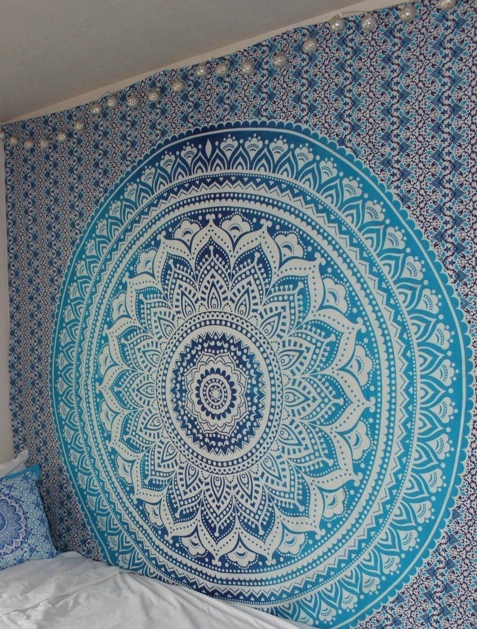 Jaipur Handloom Turquoise Blue Tapestry Ombre Tapestry Hippie Mandala Bedding Tapestry Wall Hanging Psychedelic Tapestry Dorm Decor Bohemian Tapestry, Boho Tapestries, Mandala Throw Bedspread : Home & Kitchen