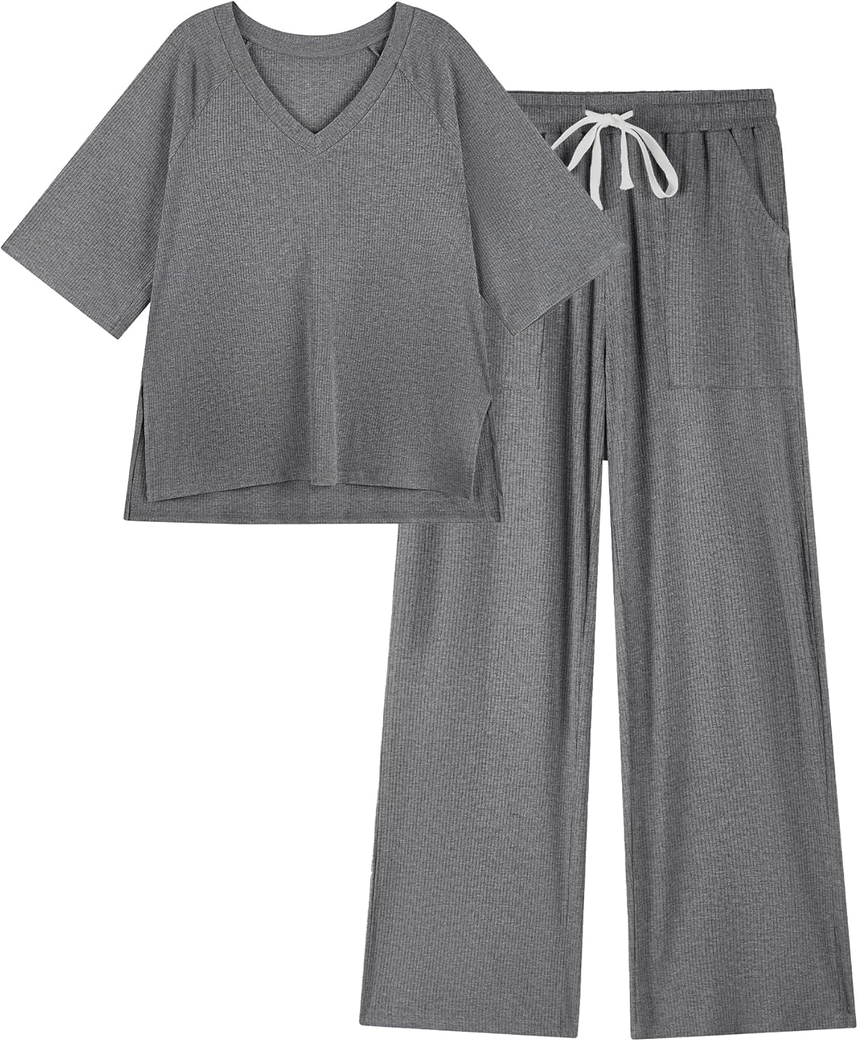 difficort Womens 2 Piece Outfits Raglan Short Sleeve Lounge Sets Wide Leg 2026 Sets Loungewear with Pockets
