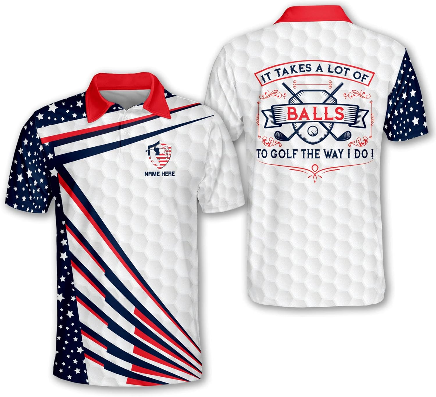 LASFOUR Personalized Funny Golf Shirts for Men, American Flag Men's Golf Shirts Short Sleeve, Patriotic Golf Shirts for Men